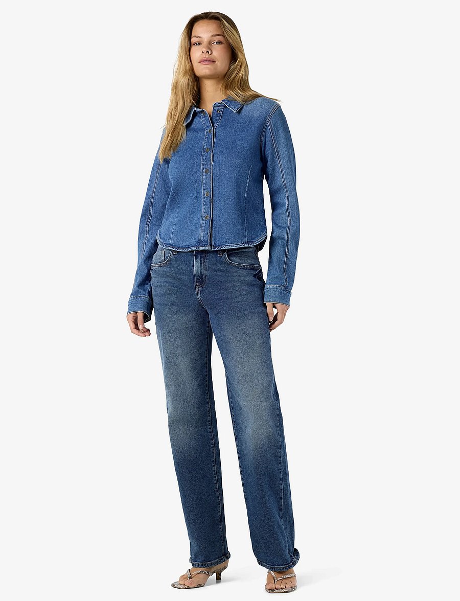 NOISY MAY - NMGINA BERRY LS FIT SHIRT AZ476MB NOOS - teksasärgid - medium blue denim - 2