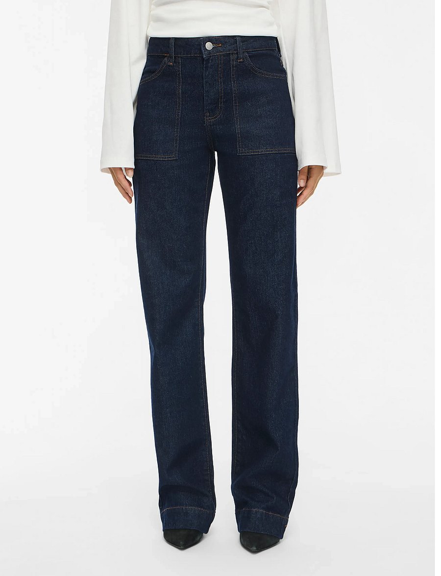 NOISY MAY - NMYOLANDA MW WIDE STR PCK AZ481DB NOOS - wide leg jeans - dark blue denim - 0