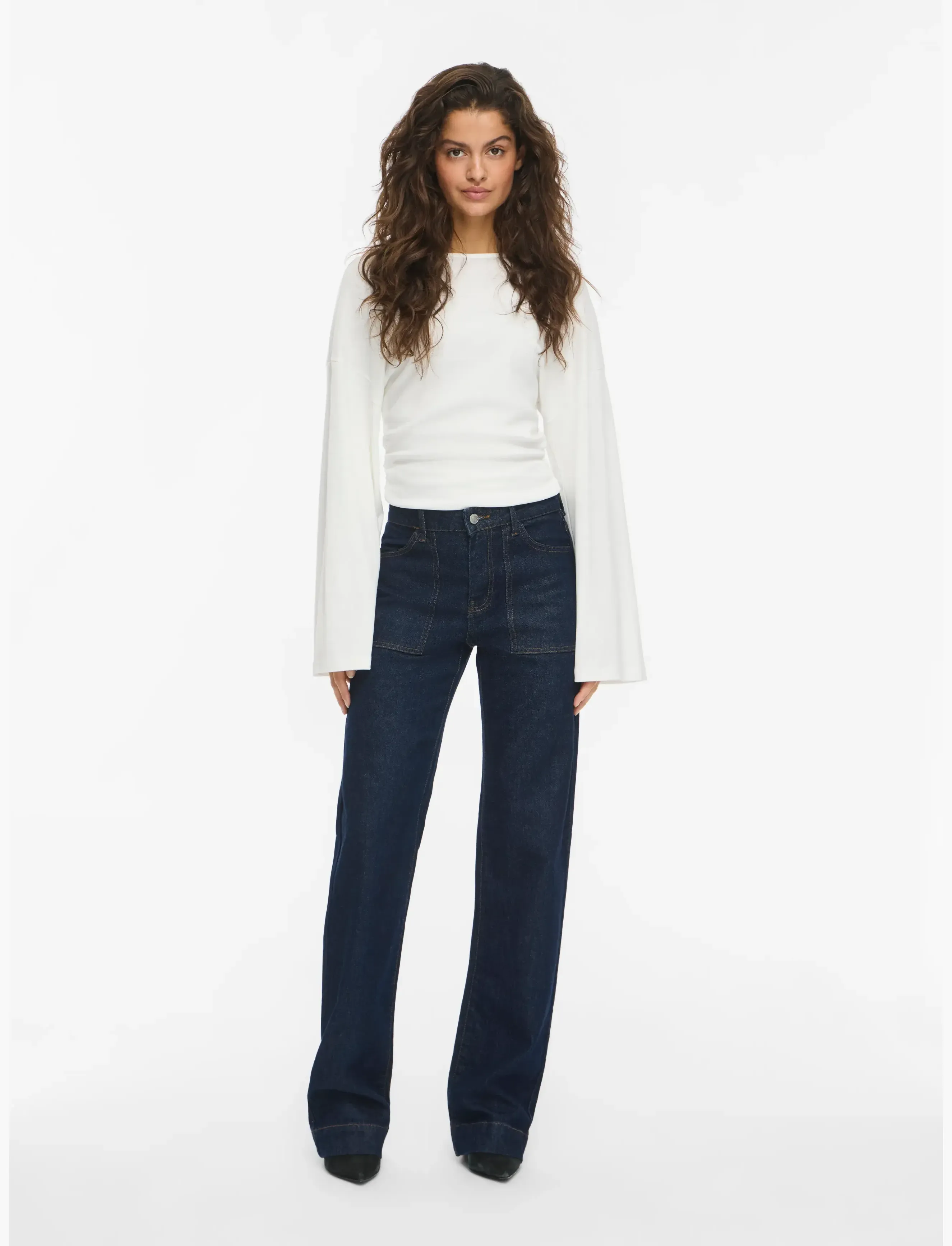 NOISY MAY - NMYOLANDA MW WIDE STR PCK AZ481DB NOOS - wide leg jeans - dark blue denim - 4