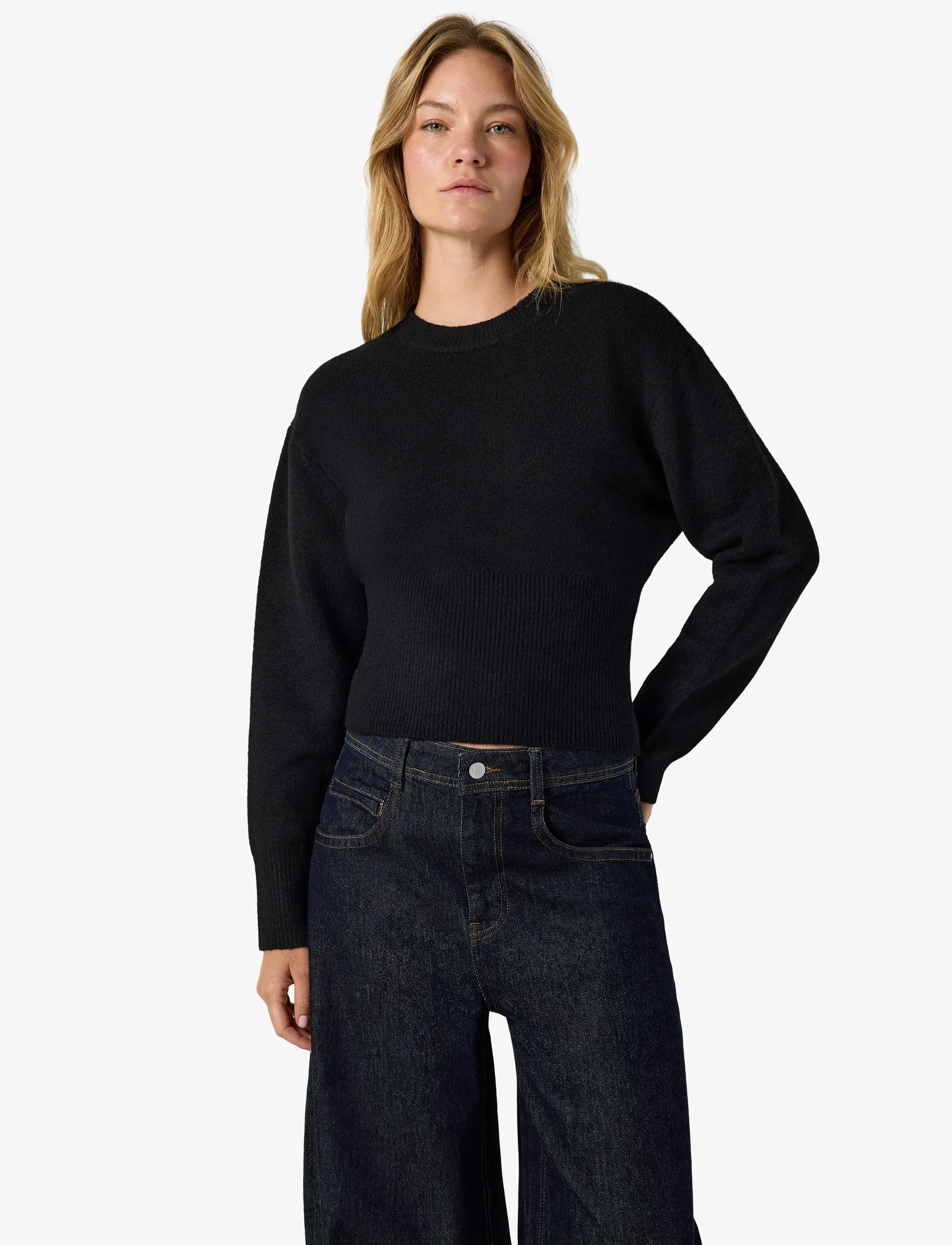 NOISY MAY NMSLOAN L/S O-NECK KNIT NOOS - Sünnipäev - BLACK / black