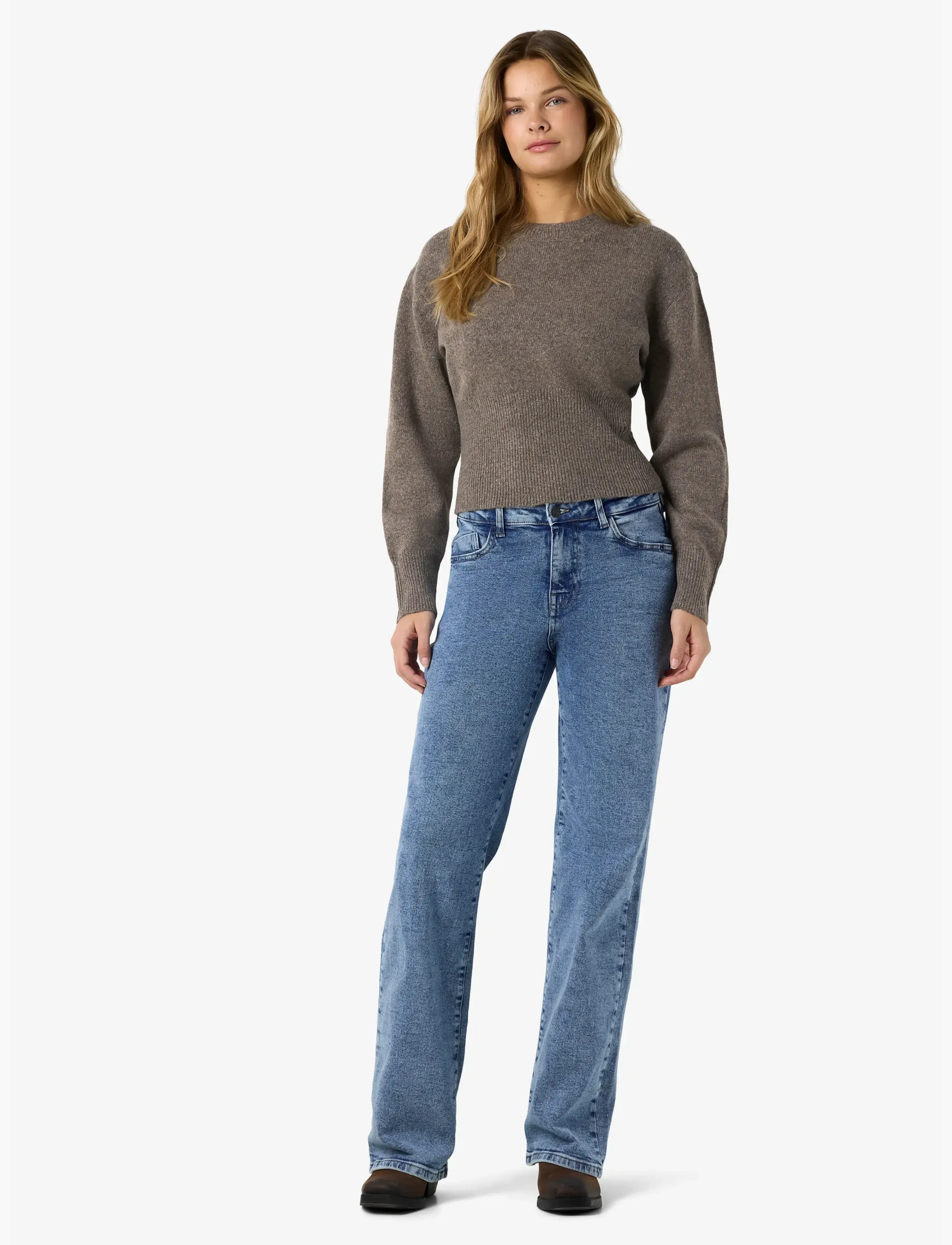 NOISY MAY - NMSLOAN L/S O-NECK KNIT NOOS - morel - 2