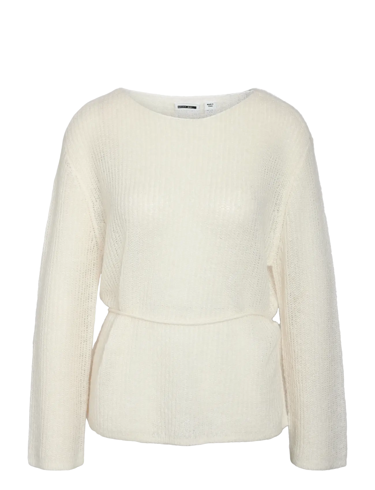 NOISY MAY NMESME L/S O-NECK TIE KNIT FWD - Tøj - BIRCH / cream