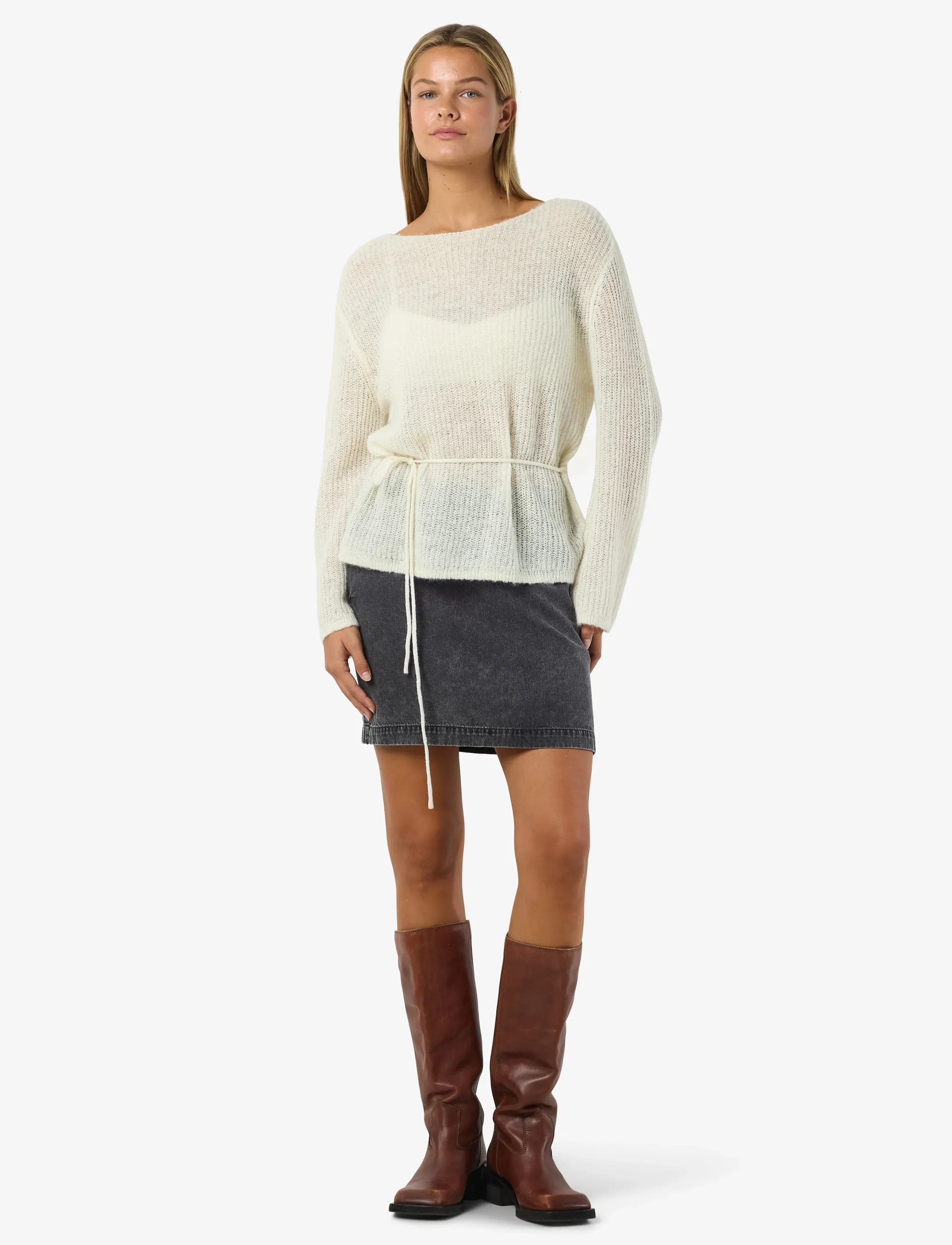 NOISY MAY - NMESME L/S O-NECK TIE KNIT FWD - pulls - birch - 3
