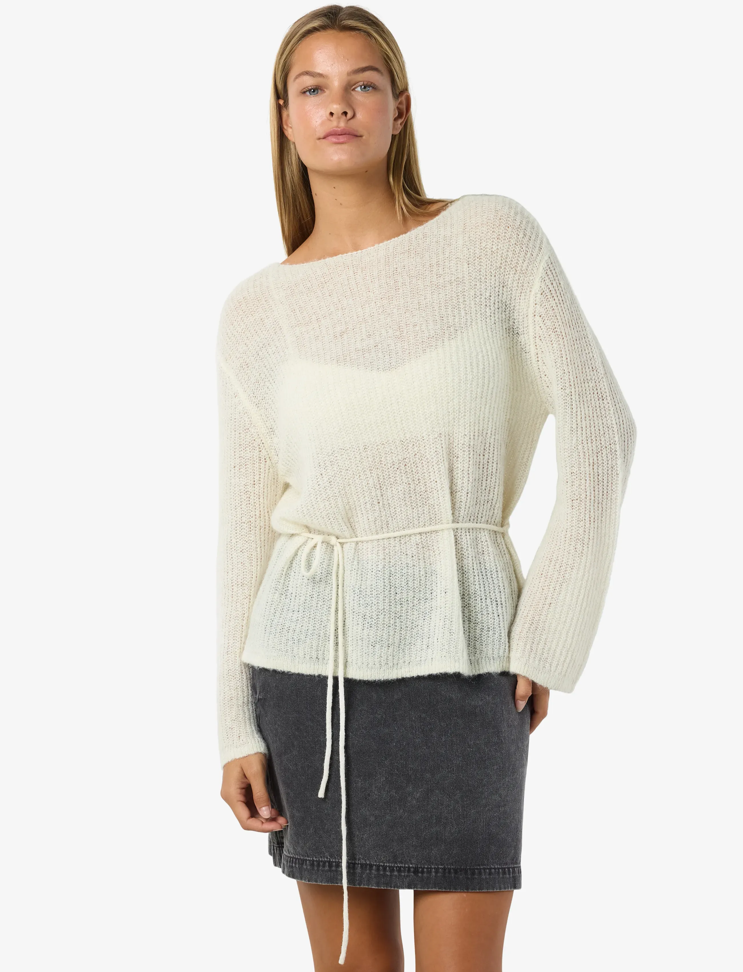 NOISY MAY NMESME L/S O-NECK TIE KNIT FWD - Geburtstag - BIRCH / cream