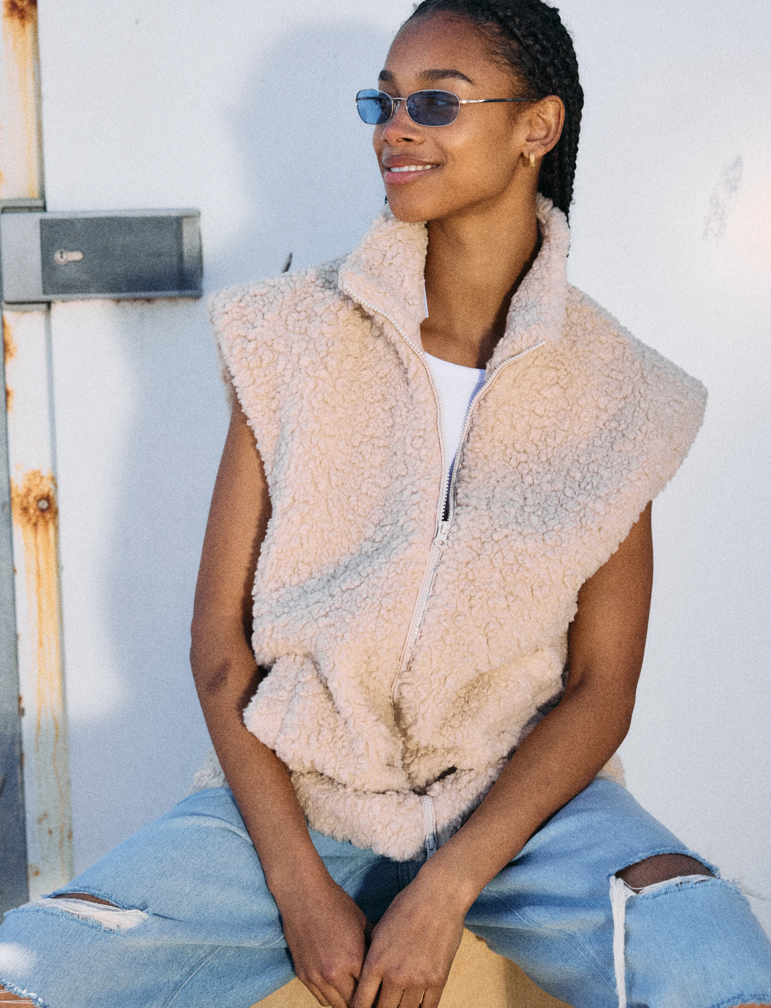 NOISY MAY - NMSARAH S/L HIGH NECK TEDDY VEST - birch - 4
