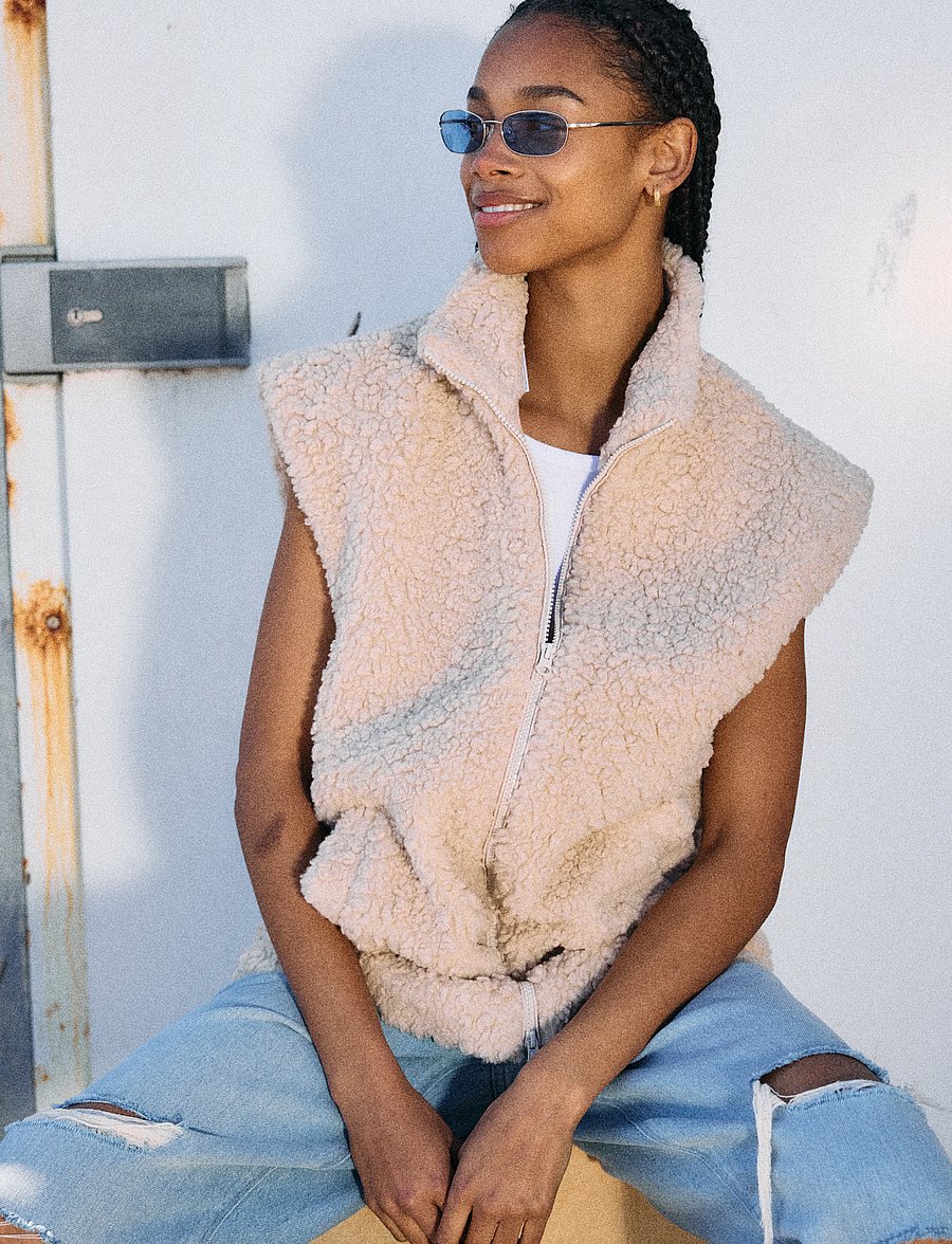 NOISY MAY - NMSARAH S/L HIGH NECK TEDDY VEST - fleece- og teddyveste - birch - 4