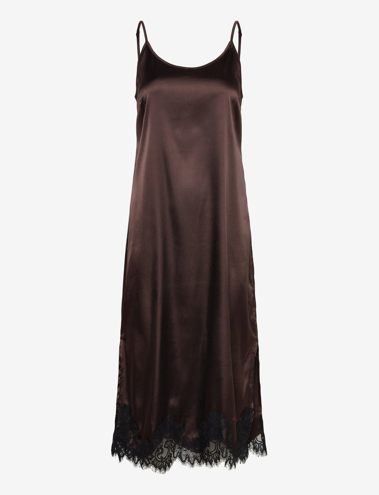 NOISY MAY - NMCELESTE S/L SATIN LACE DRESS - slipklänningar - chocolate brown - 0