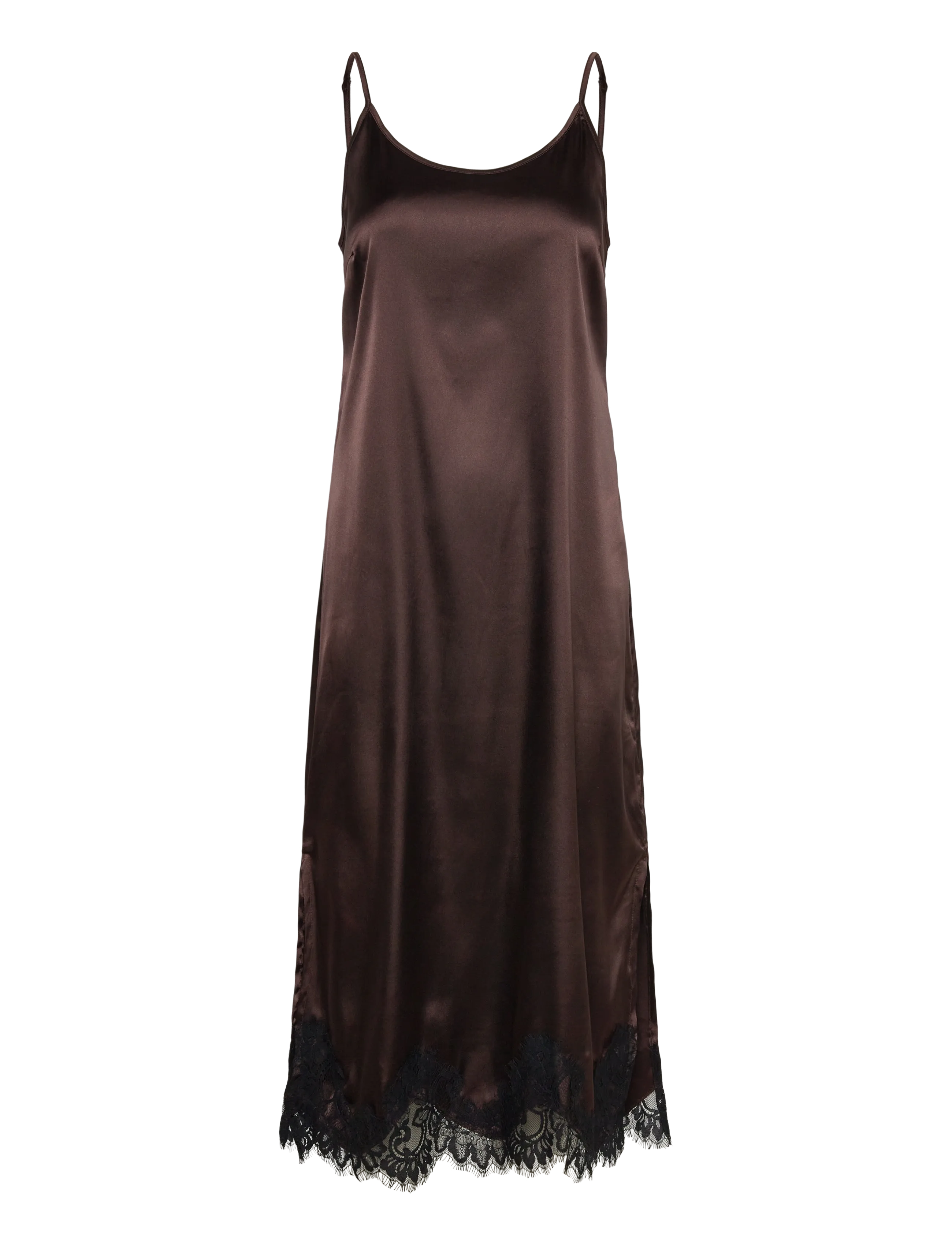 NOISY MAY NMCELESTE S/L SATIN LACE DRESS - Slipklänningar - CHOCOLATE BROWN / brown
