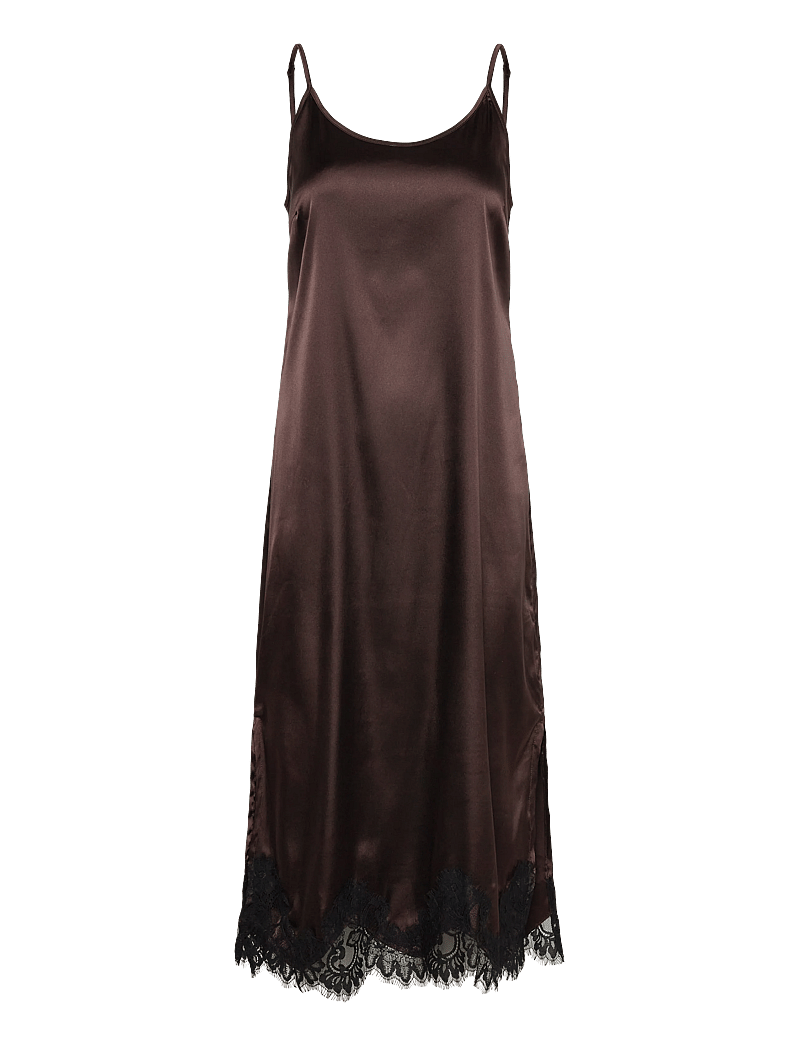 NOISY MAY - NMCELESTE S/L SATIN LACE DRESS - schlupfkleider - chocolate brown - 1