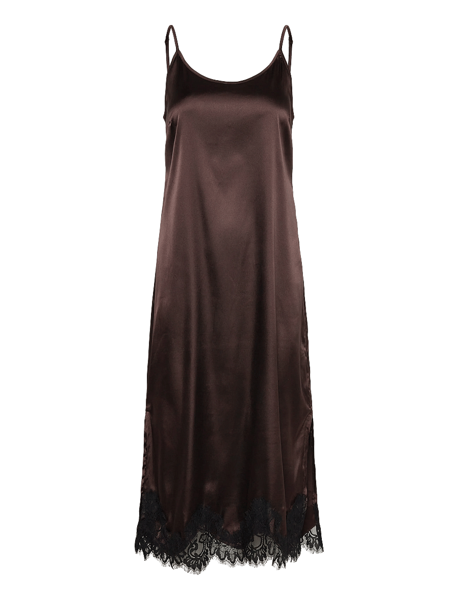 NOISY MAY - NMCELESTE S/L SATIN LACE DRESS - schlupfkleider - chocolate brown - 1