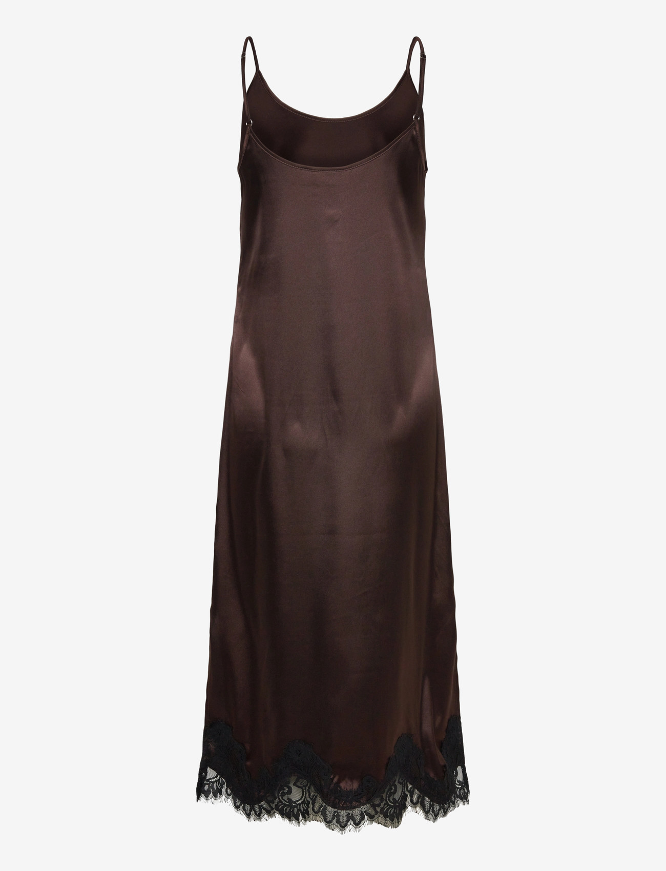 NOISY MAY - NMCELESTE S/L SATIN LACE DRESS - slipklänningar - chocolate brown - 1