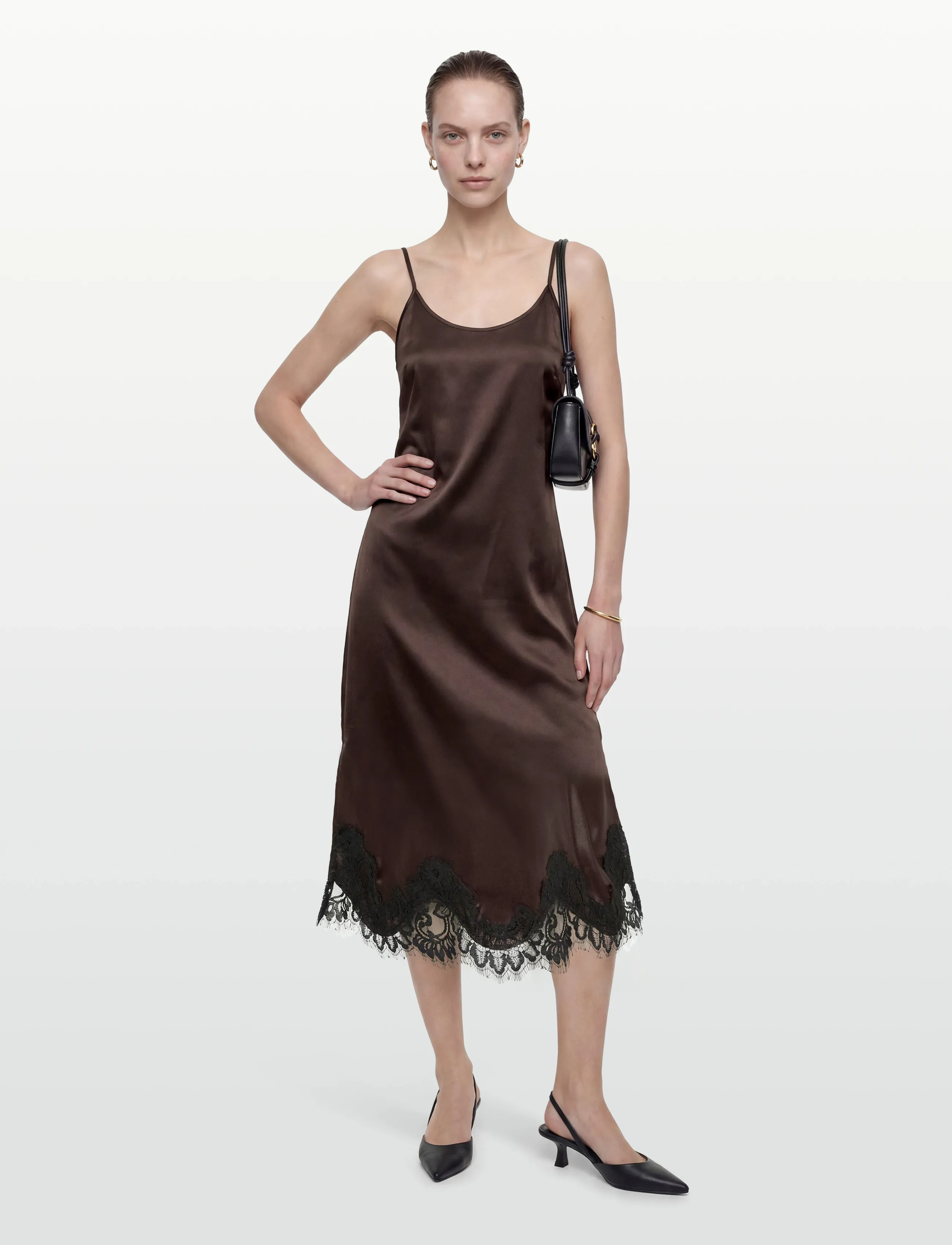 NOISY MAY NMCELESTE S/L SATIN LACE DRESS - Slip-in jurken - CHOCOLATE BROWN / brown