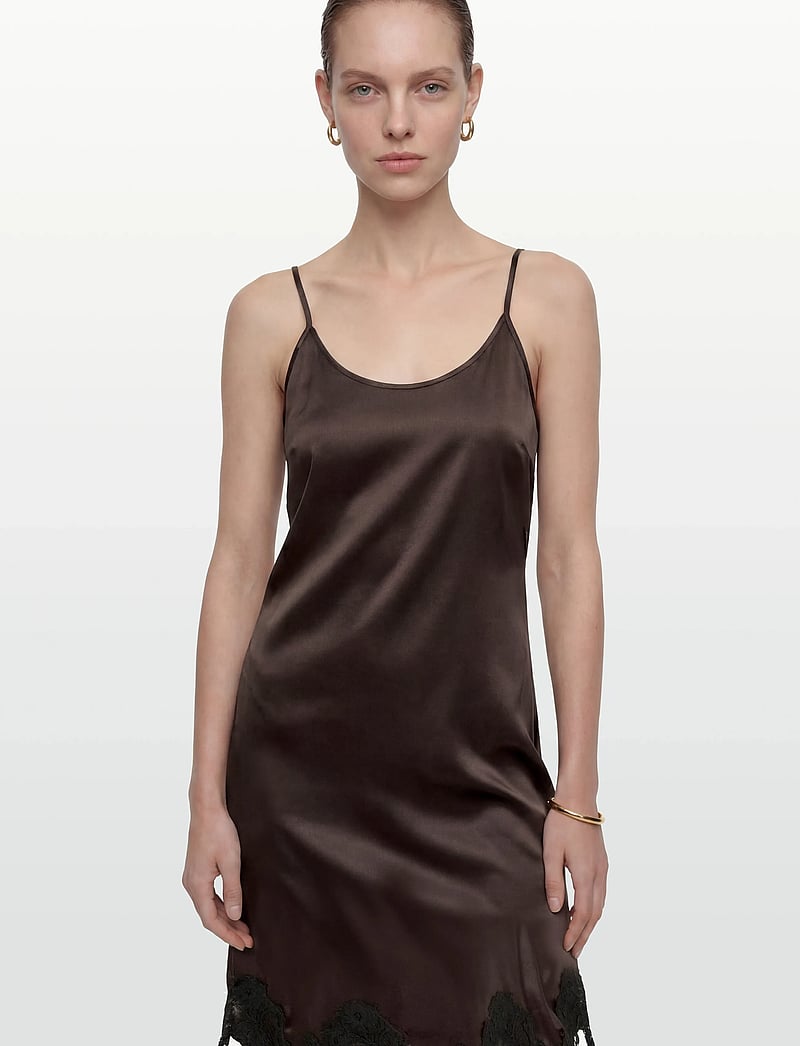 NOISY MAY - NMCELESTE S/L SATIN LACE DRESS - schlupfkleider - chocolate brown - 5
