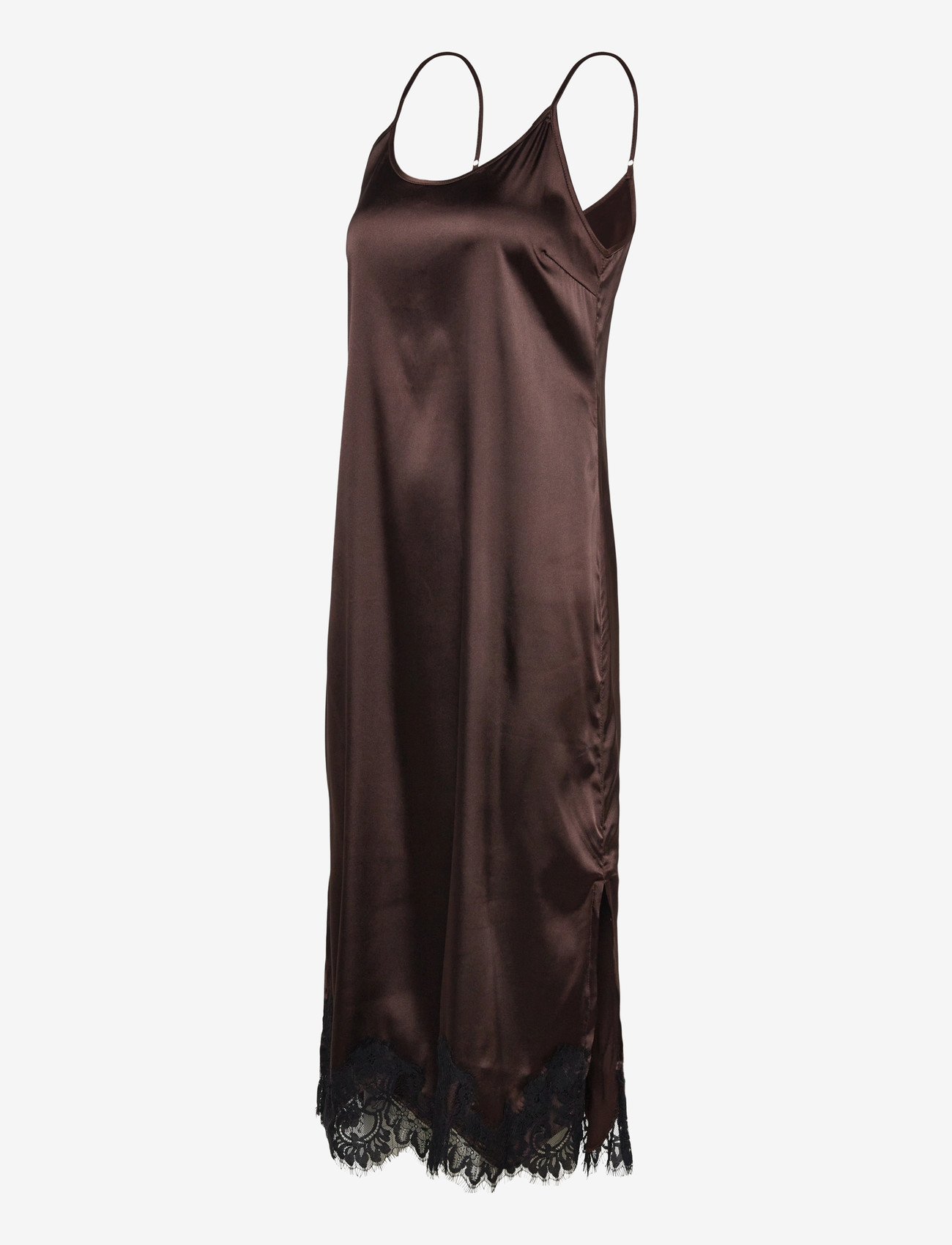 NOISY MAY - NMCELESTE S/L SATIN LACE DRESS - slipklänningar - chocolate brown - 2