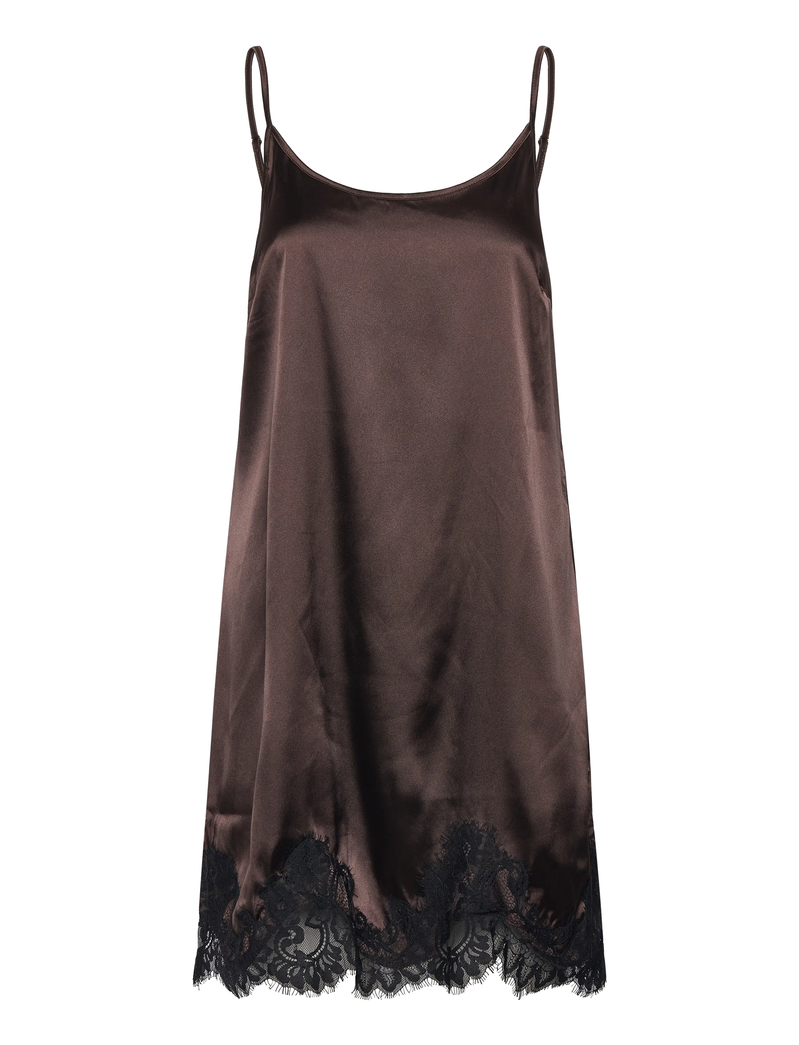 NOISY MAY NMCELESTE S/L SATIN LACE SHORT DRESS -  - CHOCOLATE BROWN / brown