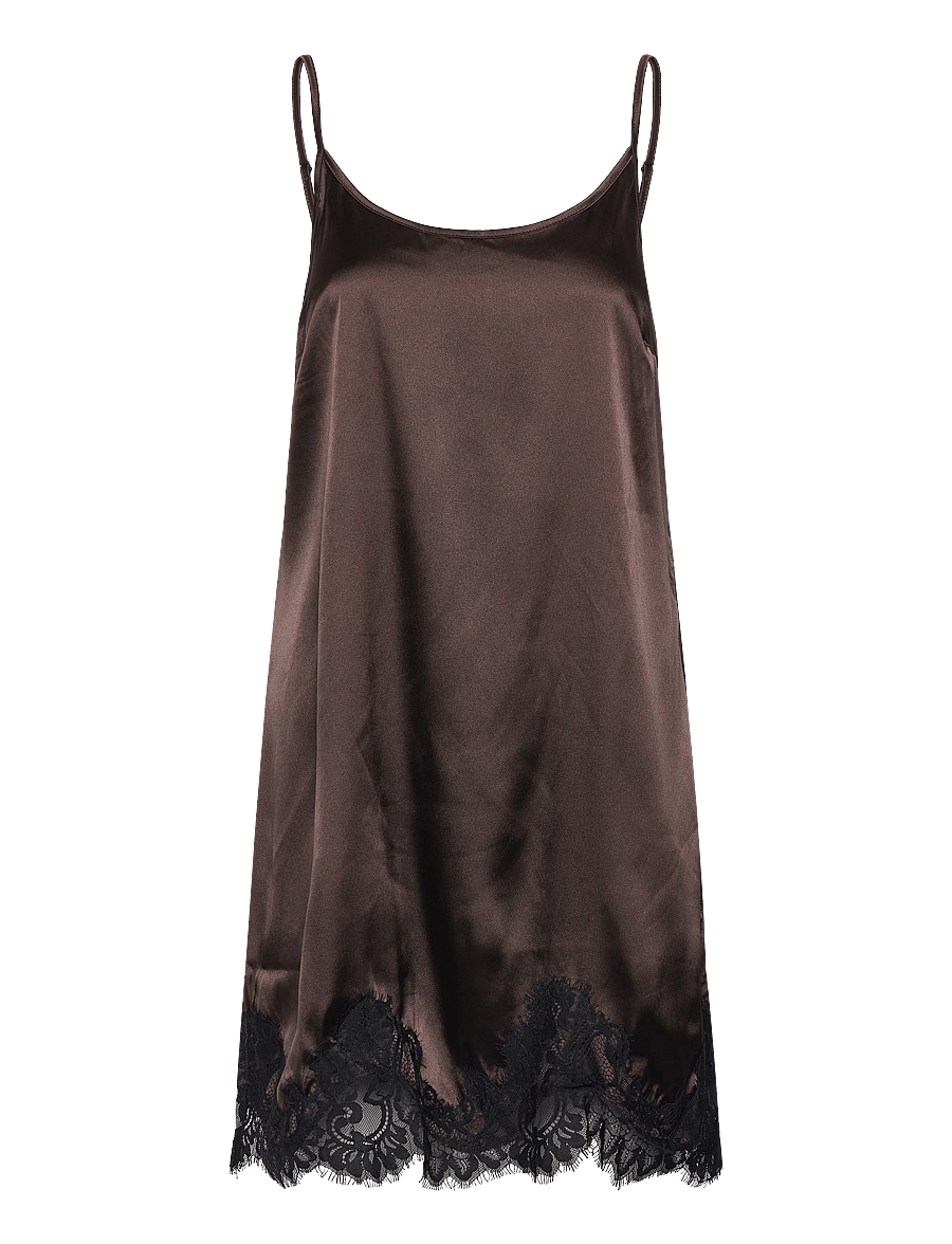 NOISY MAY - NMCELESTE S/L SATIN LACE SHORT DRESS - schlupfkleider - chocolate brown - 0