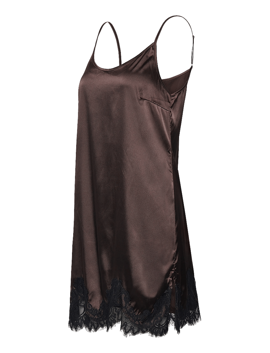 NOISY MAY - NMCELESTE S/L SATIN LACE SHORT DRESS - schlupfkleider - chocolate brown - 1