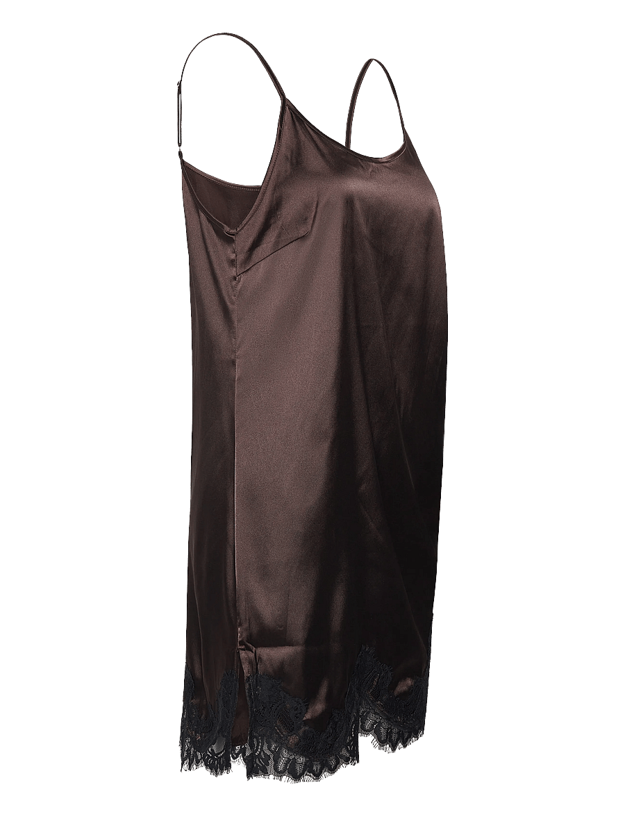 NOISY MAY - NMCELESTE S/L SATIN LACE SHORT DRESS - schlupfkleider - chocolate brown - 2