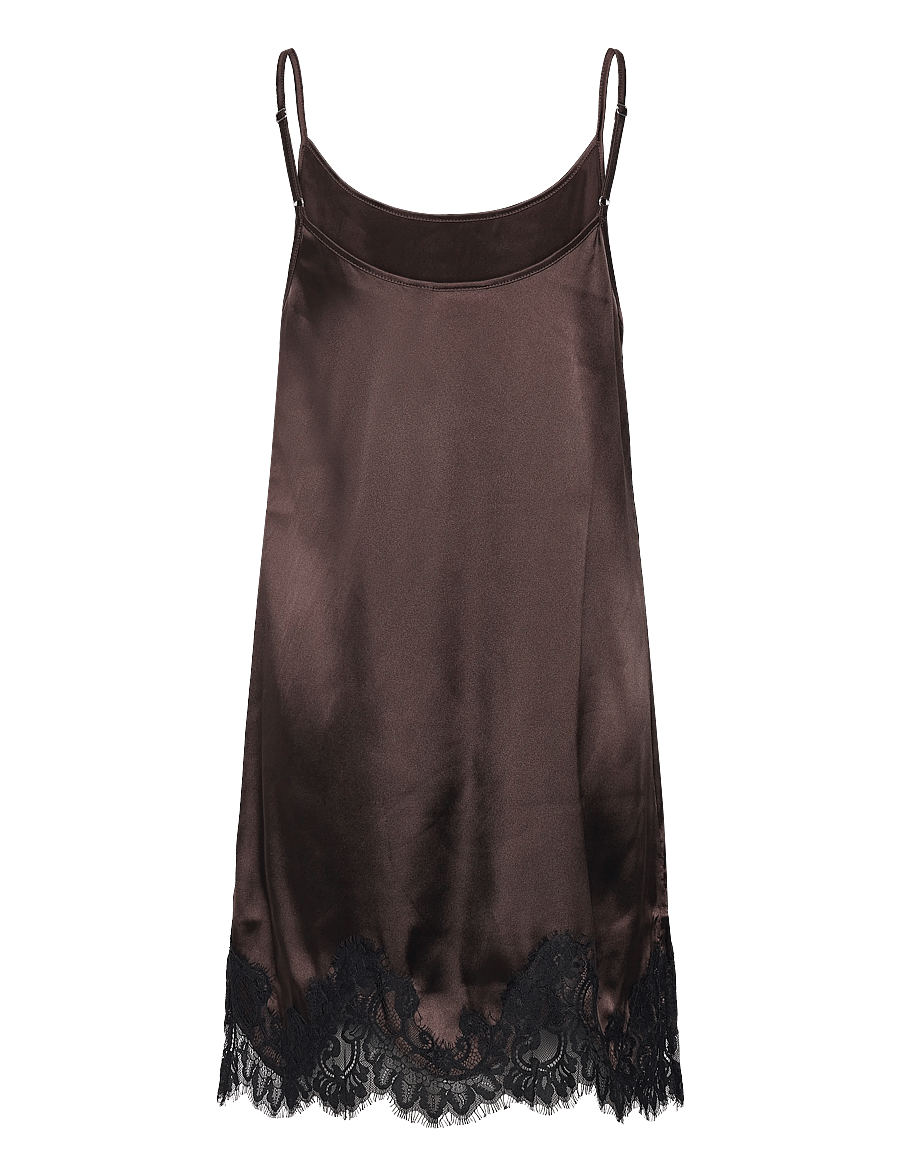 NOISY MAY - NMCELESTE S/L SATIN LACE SHORT DRESS - schlupfkleider - chocolate brown - 3