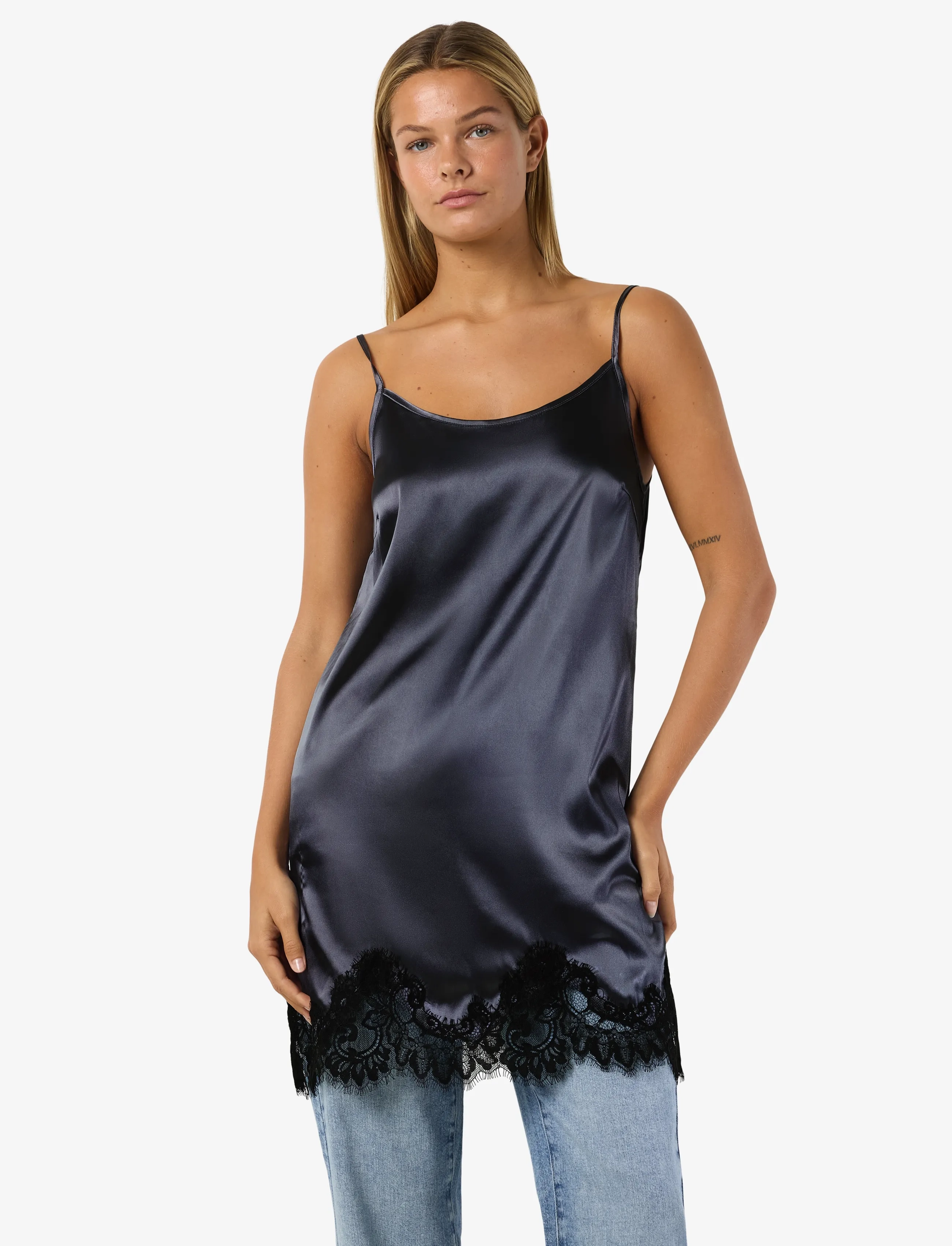 NOISY MAY NMCELESTE S/L SATIN LACE SHORT DRESS - Slip kjoler - OMBRE BLUE / blue