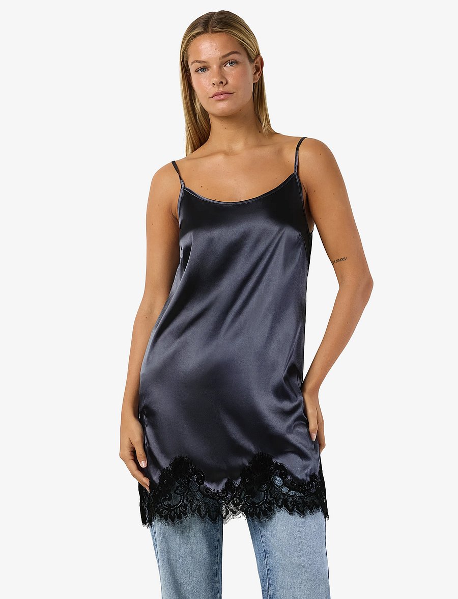 NOISY MAY - NMCELESTE S/L SATIN LACE SHORT DRESS - slip dresses - ombre blue - 0