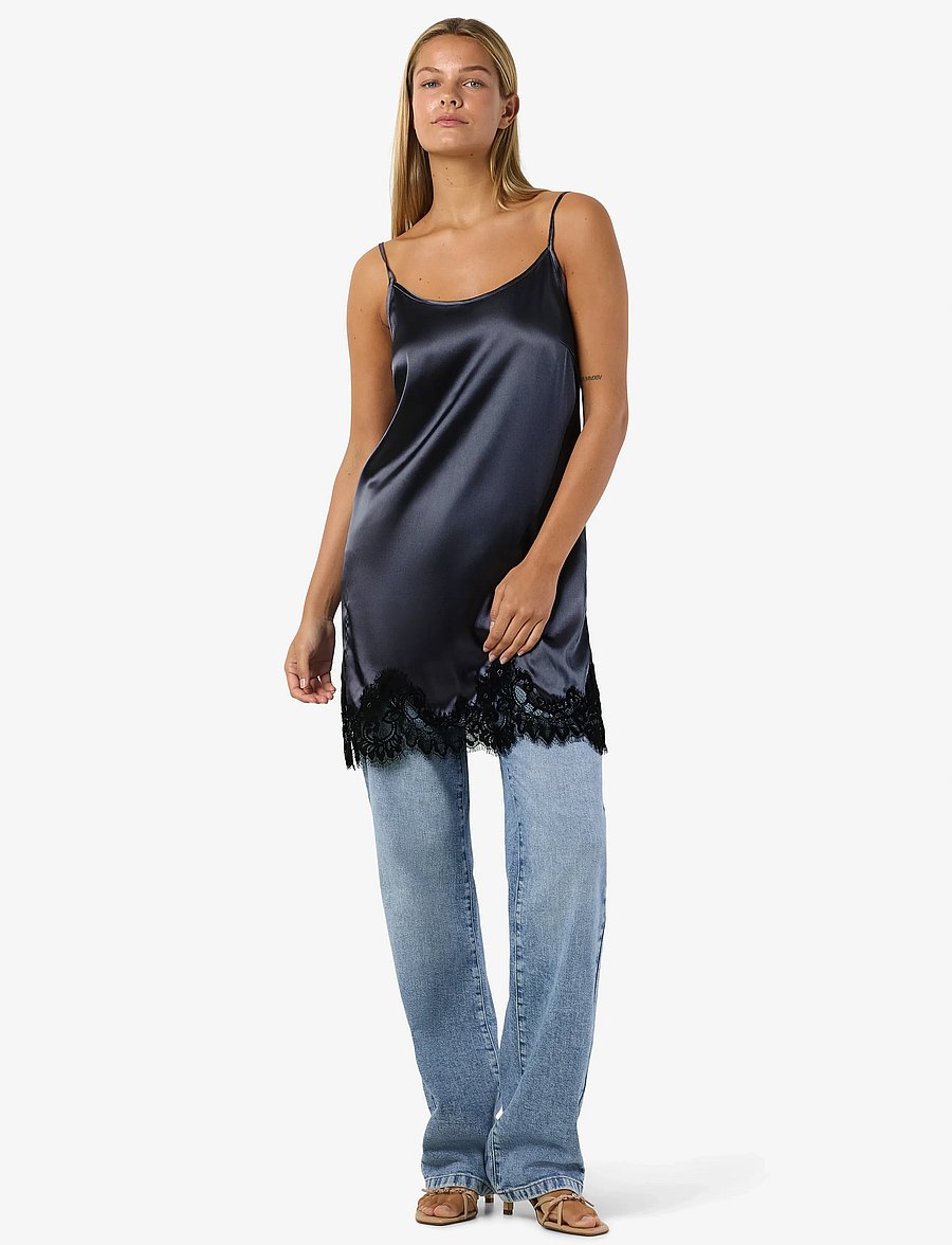 NOISY MAY - NMCELESTE S/L SATIN LACE SHORT DRESS - slip dresses - ombre blue - 3