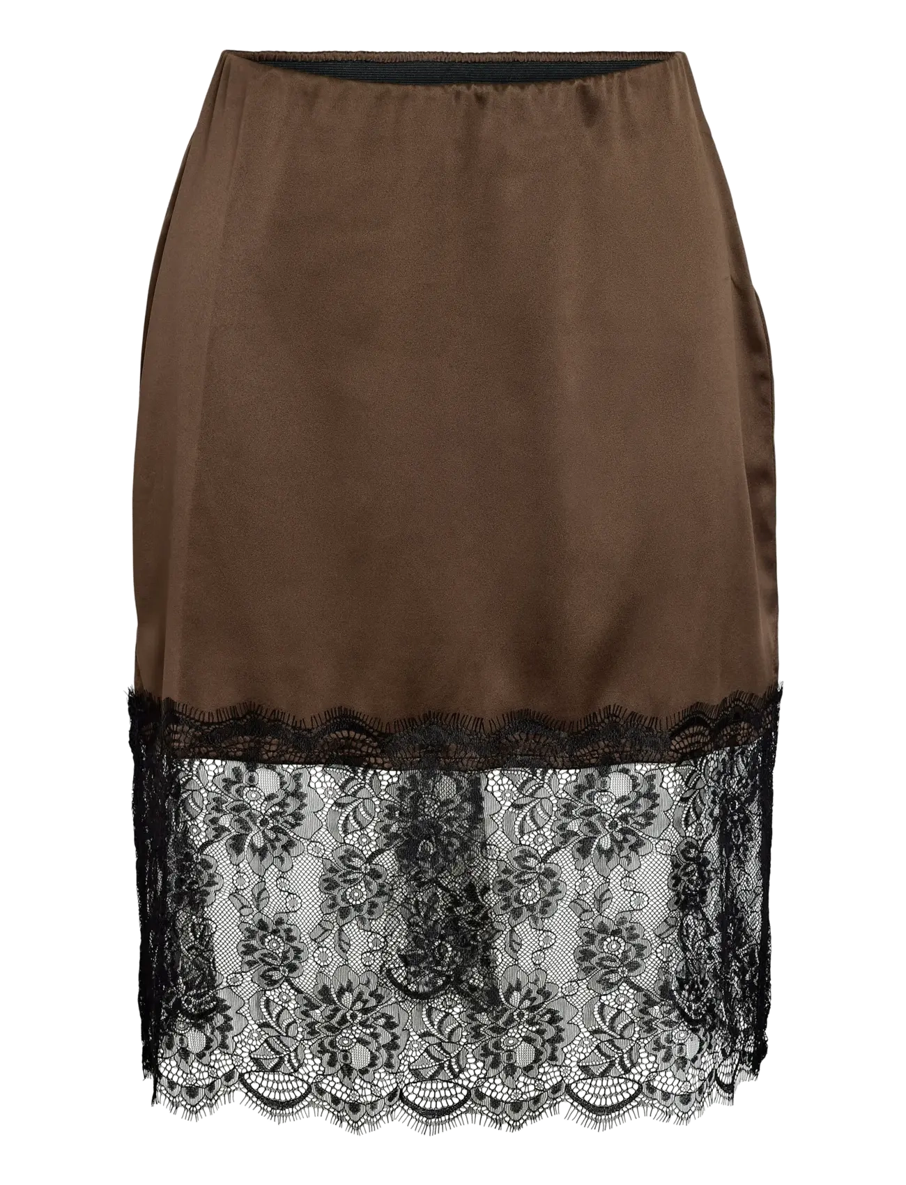 NOISY MAY NMINFERNO MW SHORT SATIN LACE SKIRT - NOISY MAY - CHOCOLATE BROWN / brown