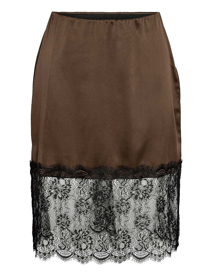 NOISY MAY - NMINFERNO MW SHORT SATIN LACE SKIRT - satin skirts - chocolate brown - 1