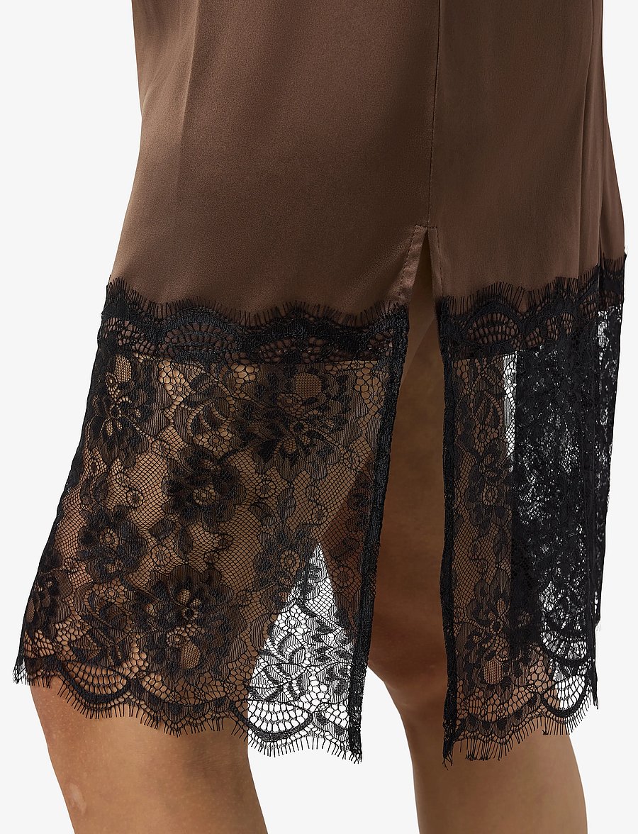 NOISY MAY - NMINFERNO MW SHORT SATIN LACE SKIRT - satin skirts - chocolate brown - 4