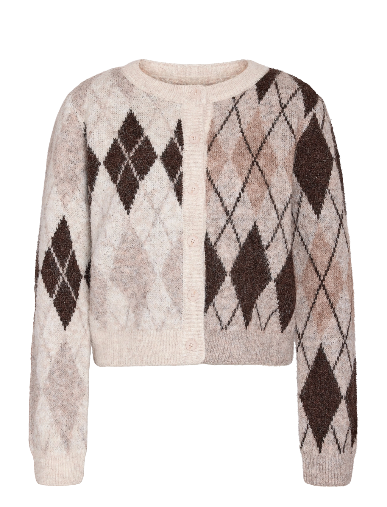 NOISY MAY NMBLESS L/S ARGYLE KNIT CARDIGAN - Büromode - BIRCH / cream