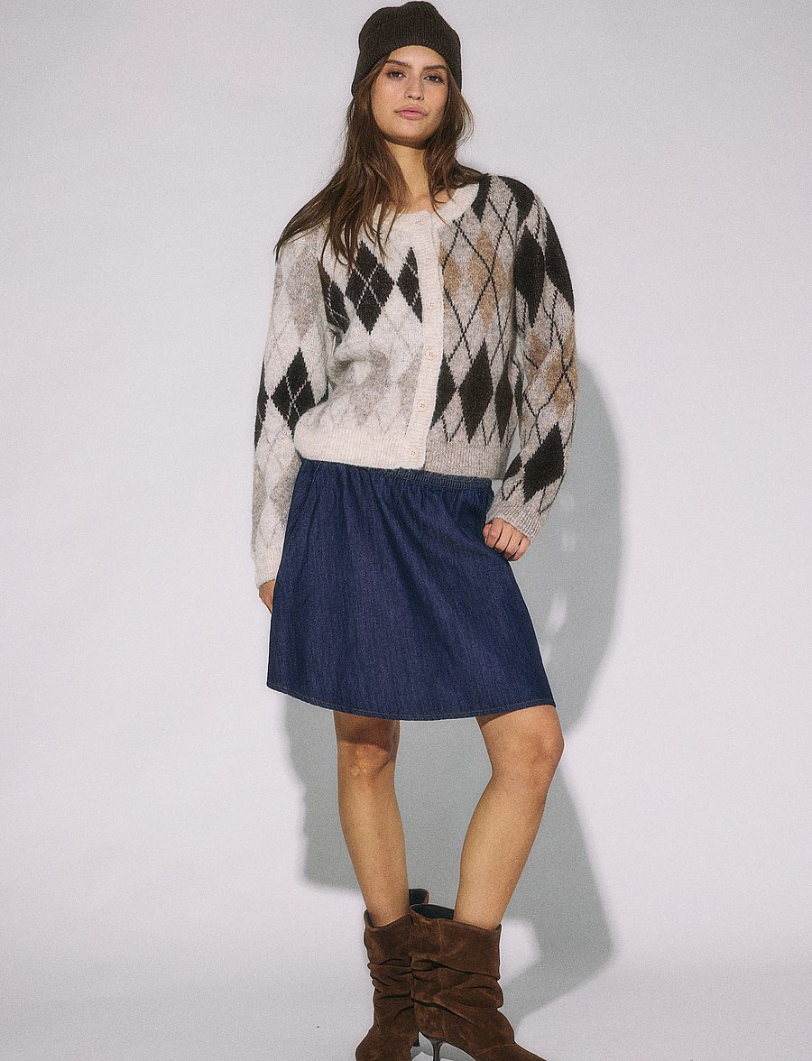 NOISY MAY - NMBLESS L/S ARGYLE KNIT CARDIGAN - strickjacken - birch - 0