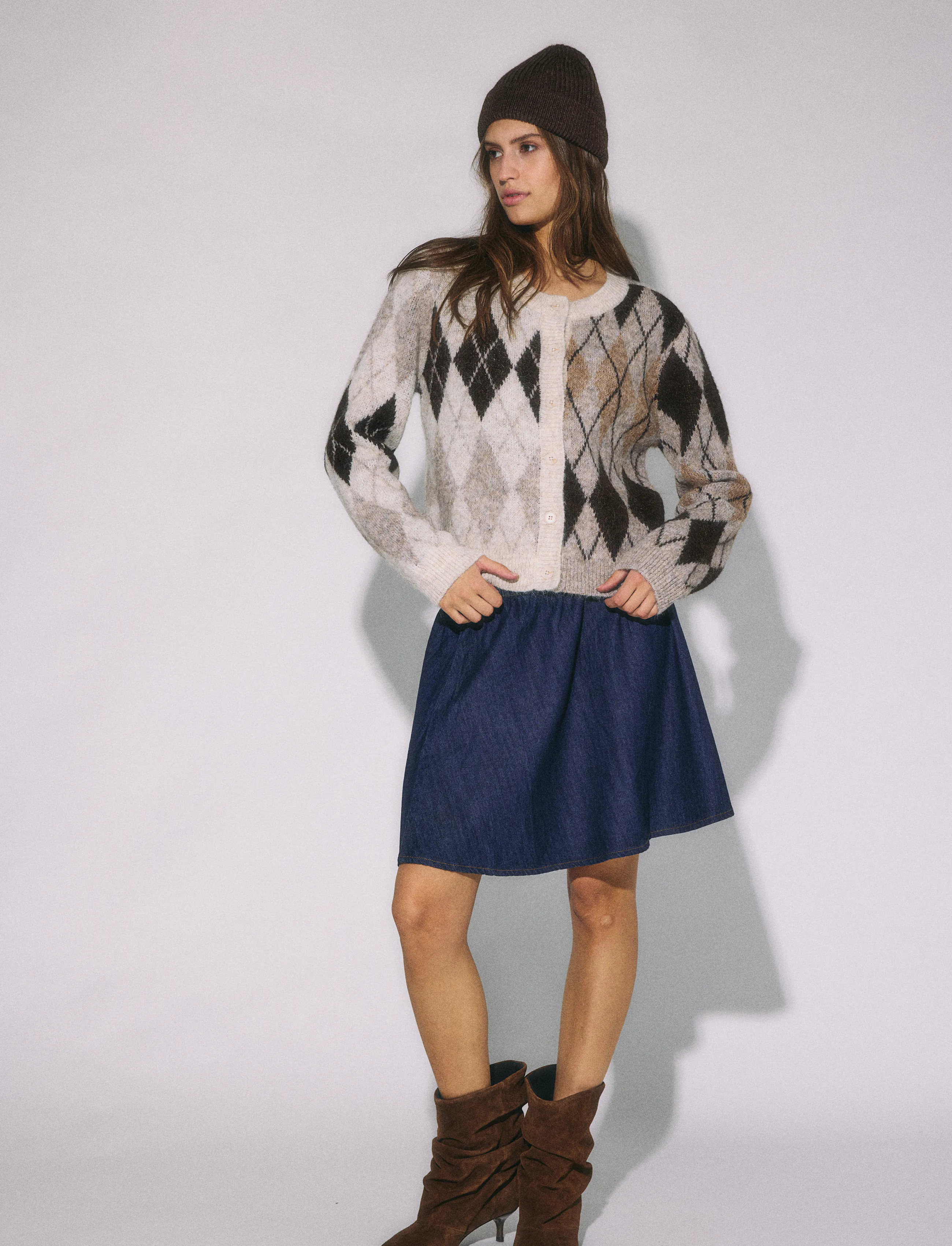 NOISY MAY - NMBLESS L/S ARGYLE KNIT CARDIGAN - strickjacken - birch - 3