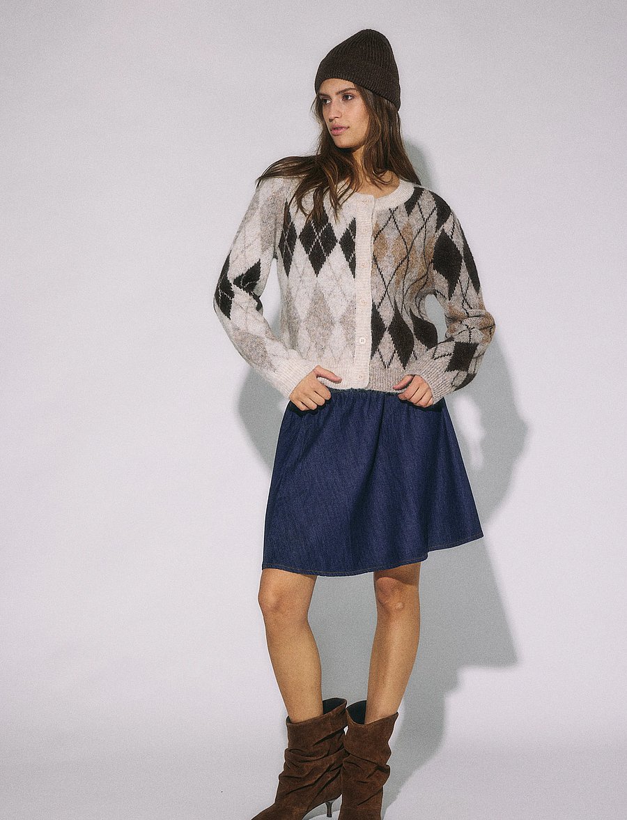 NOISY MAY - NMBLESS L/S ARGYLE KNIT CARDIGAN - strickjacken - birch - 3