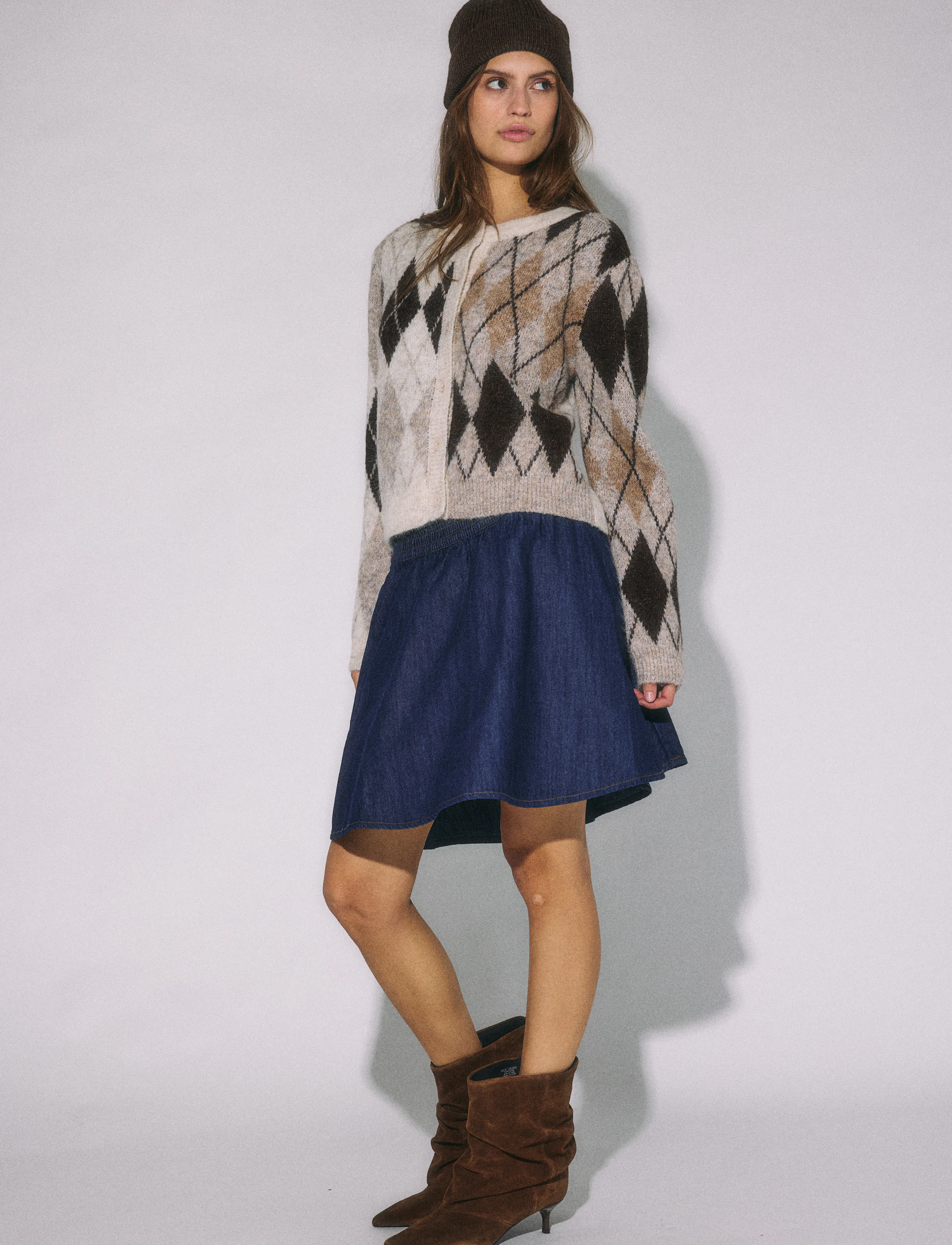 NOISY MAY - NMBLESS L/S ARGYLE KNIT CARDIGAN - strickjacken - birch - 4