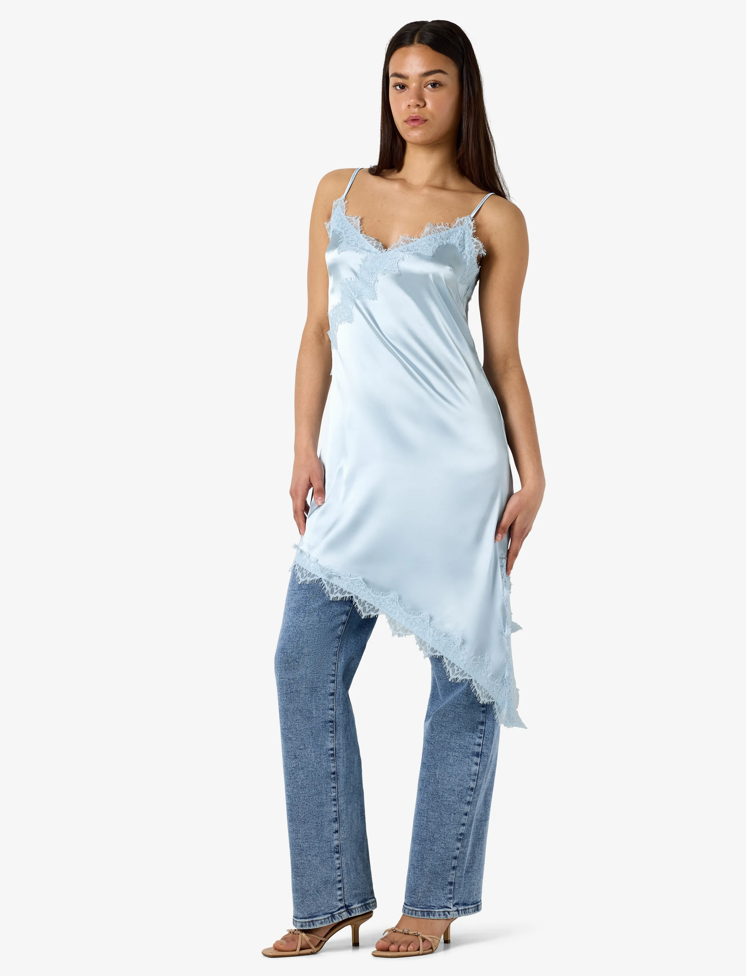 NOISY MAY - NMSOFIE S/L SATIN LACE DRESS /TNT8 - schlupfkleider - cerulean - 5