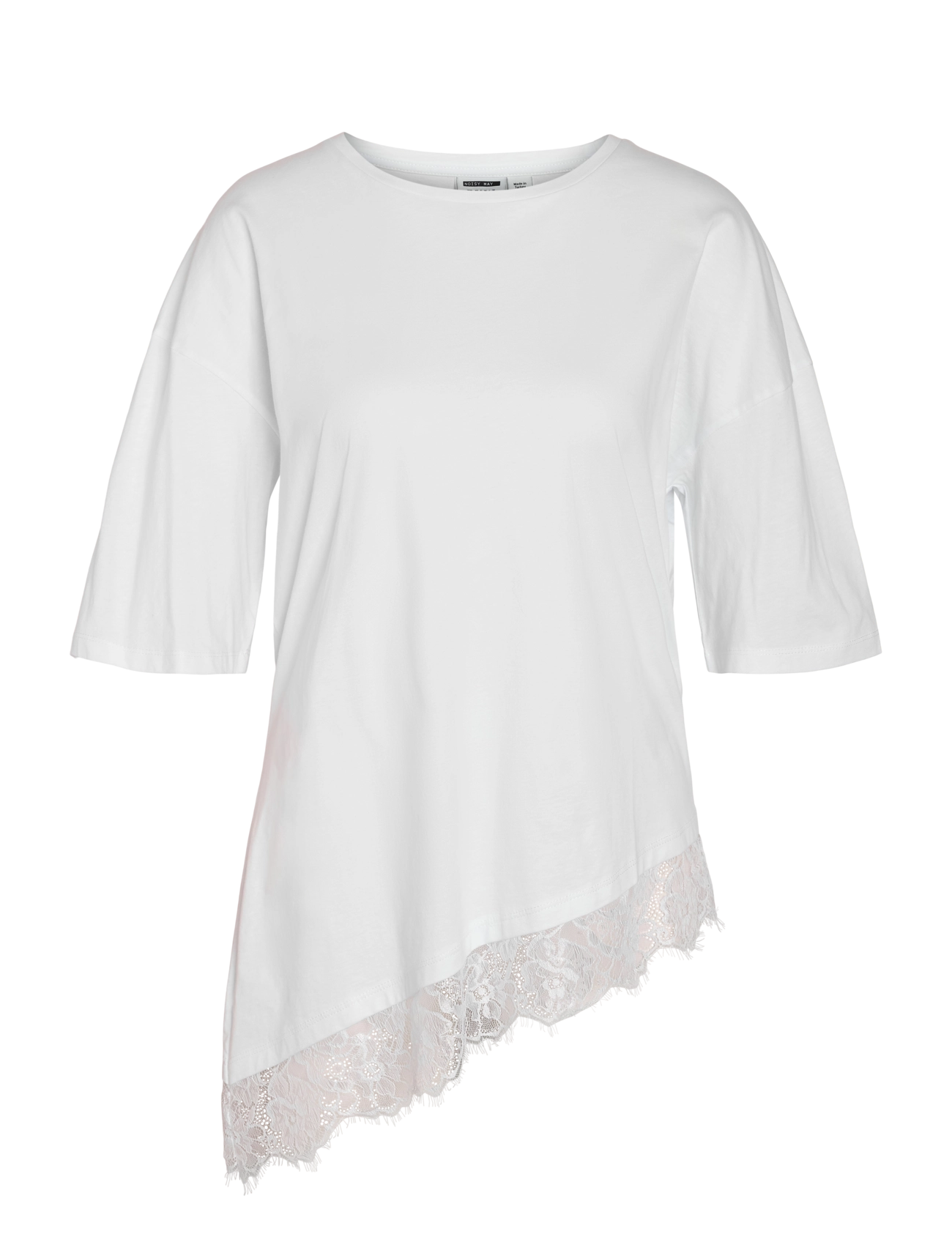 NOISY MAY NMEASY LACE DETAIL S/S T-SHIRT /TNT - Tøj - BRIGHT WHITE / white