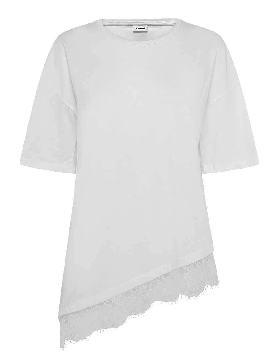 NOISY MAY - NMEASY LACE DETAIL S/S T-SHIRT /TNT - t-shirts - bright white - 1