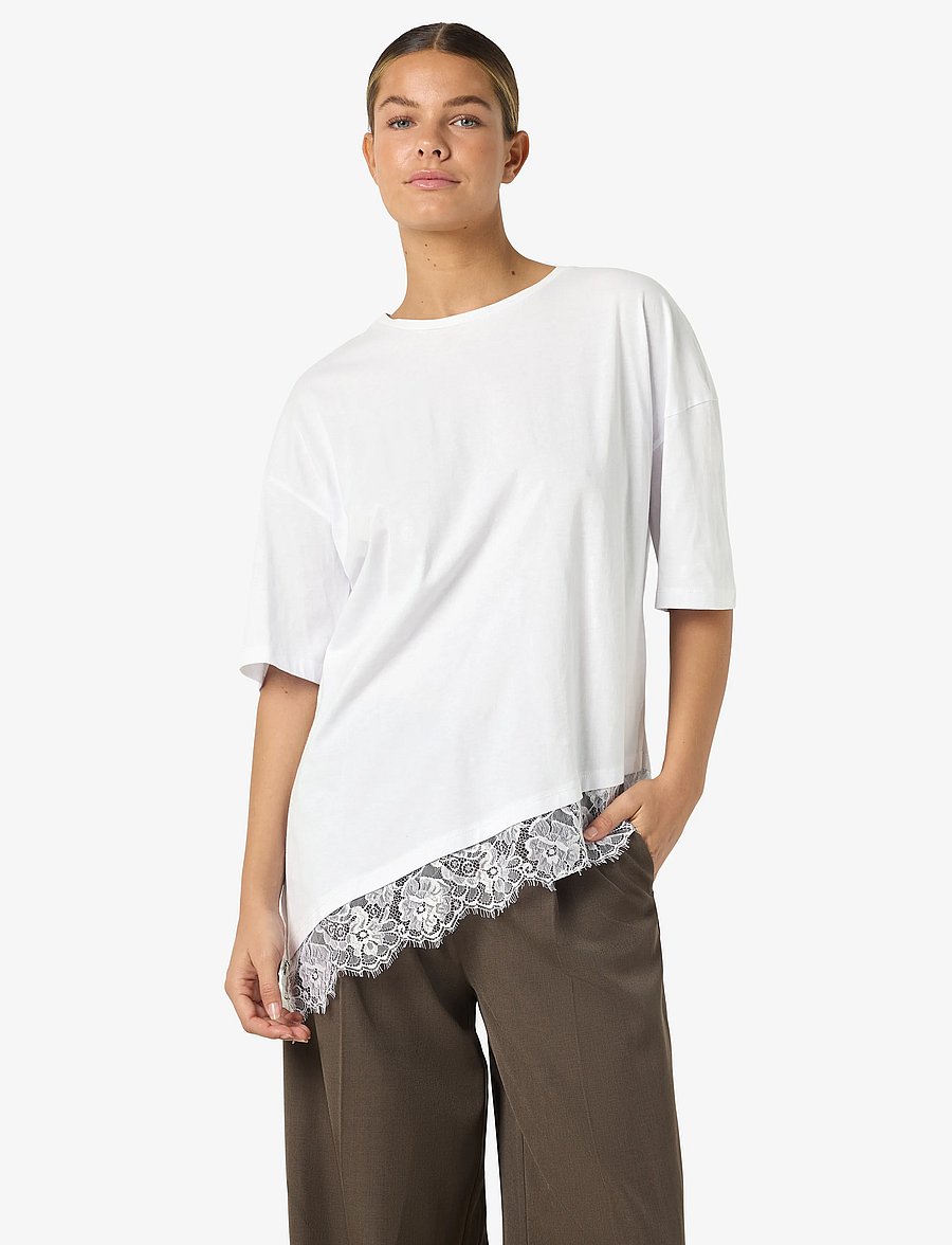 NOISY MAY - NMEASY LACE DETAIL S/S T-SHIRT /TNT - t-shirts - bright white - 0