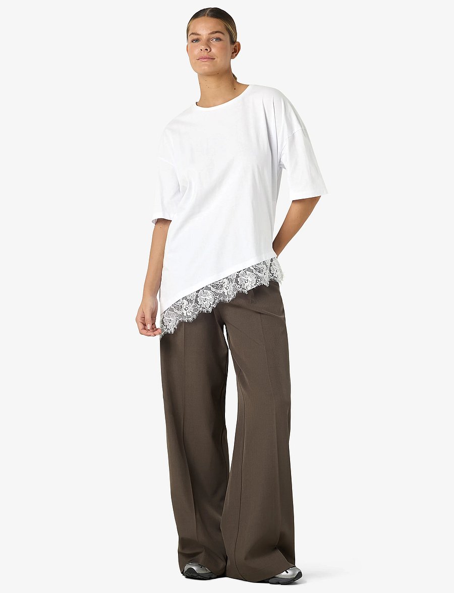 NOISY MAY - NMEASY LACE DETAIL S/S T-SHIRT /TNT - t-shirts - bright white - 3