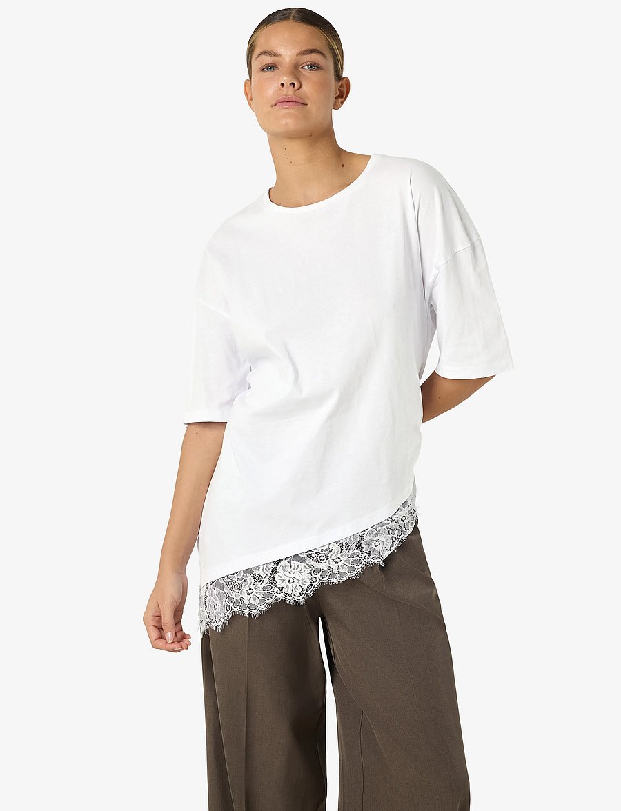 NOISY MAY - NMEASY LACE DETAIL S/S T-SHIRT /TNT - t-shirts - bright white - 5