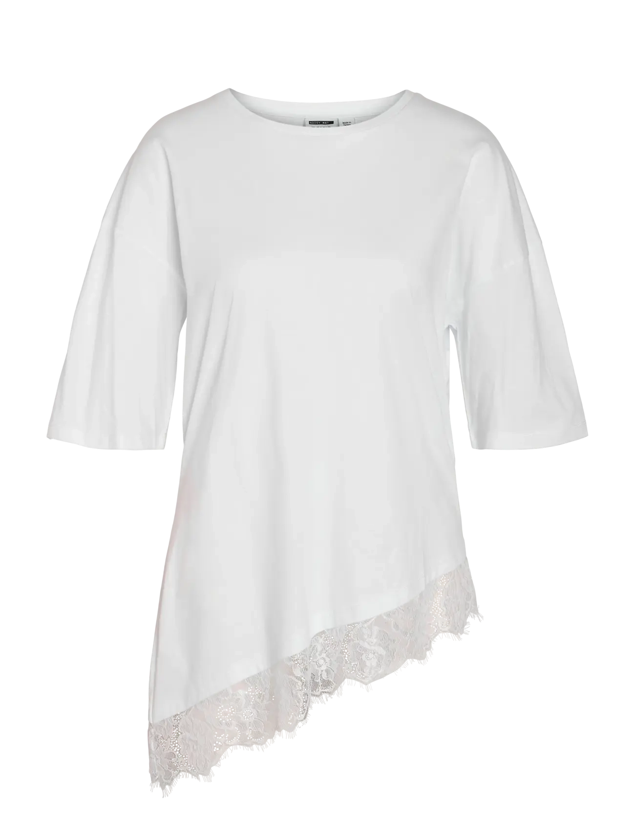 NOISY MAY NMEASY LACE DETAIL S/S T-SHIRT /TNT - Tøj - BRIGHT WHITE / white