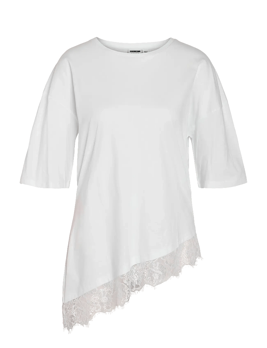 NOISY MAY - NMEASY LACE DETAIL S/S T-SHIRT /TNT - t-shirts - bright white - 1