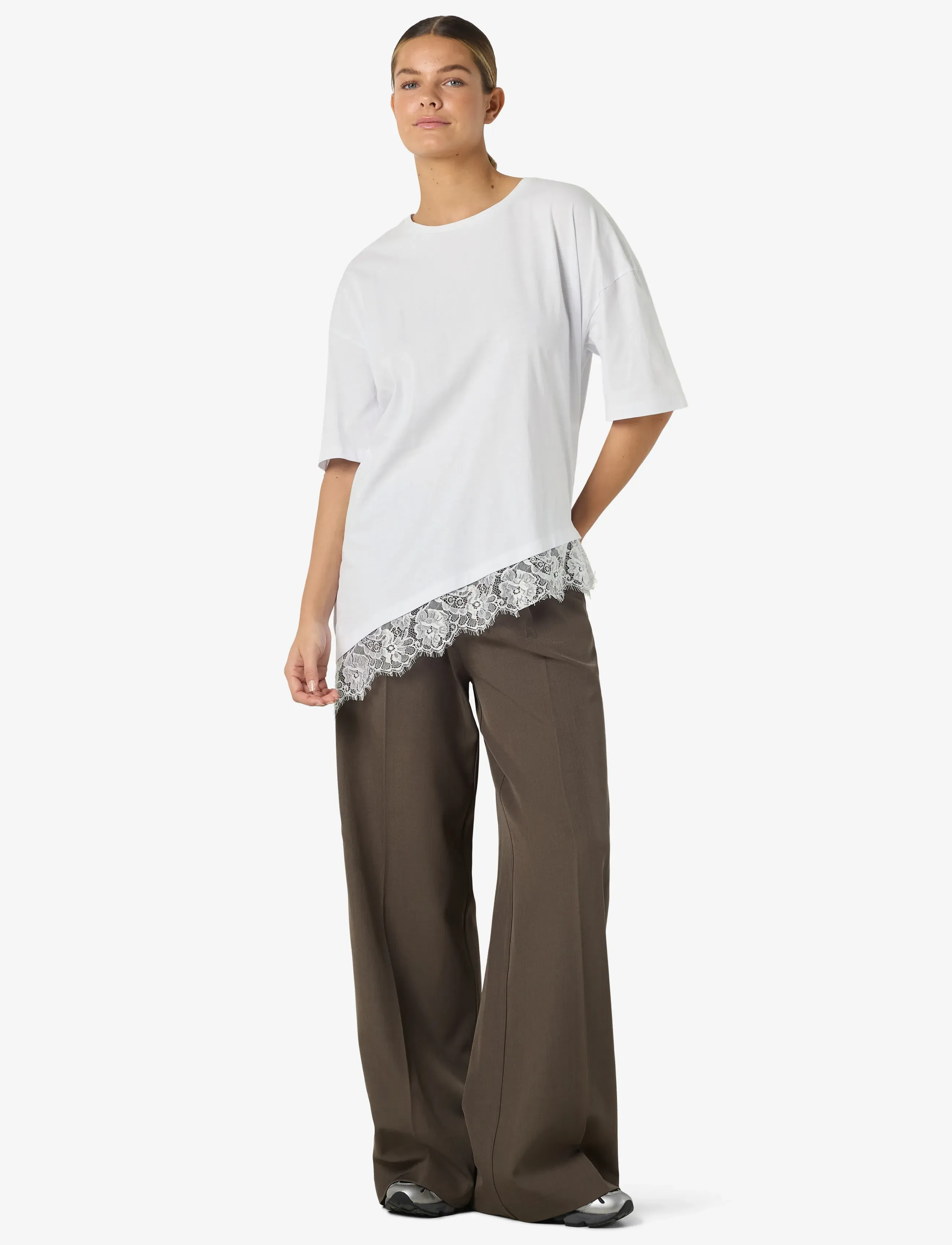 NOISY MAY - NMEASY LACE DETAIL S/S T-SHIRT /TNT - t-shirts - bright white - 2