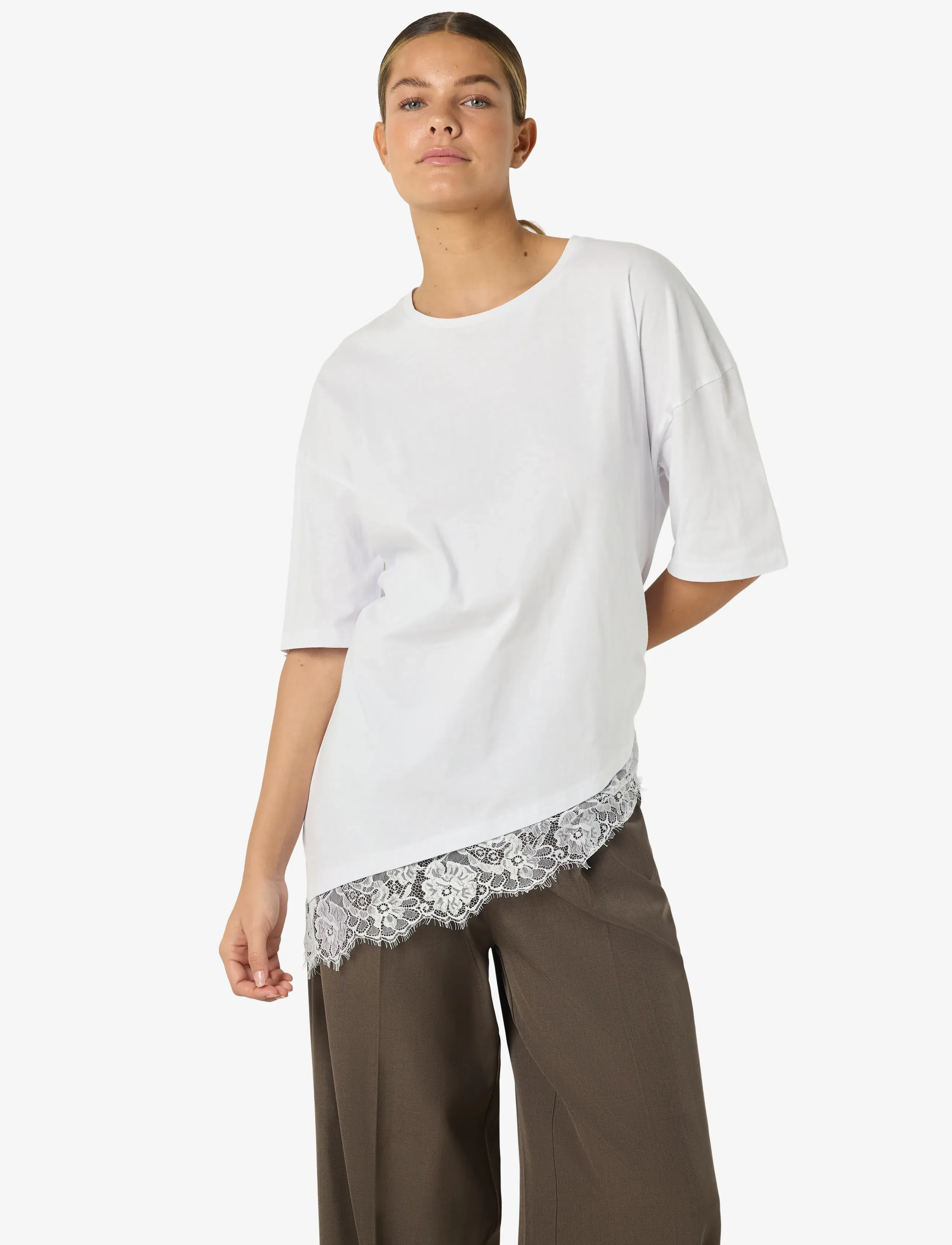 NOISY MAY - NMEASY LACE DETAIL S/S T-SHIRT /TNT - t-shirts - bright white - 4