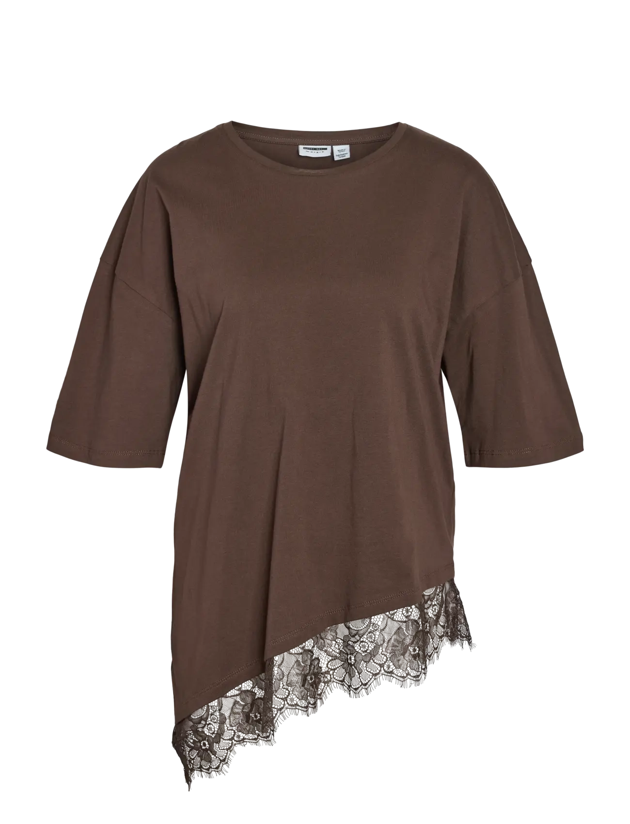 NOISY MAY NMEASY LACE DETAIL S/S T-SHIRT /TNT - Vis alt - CHOCOLATE BROWN / brown