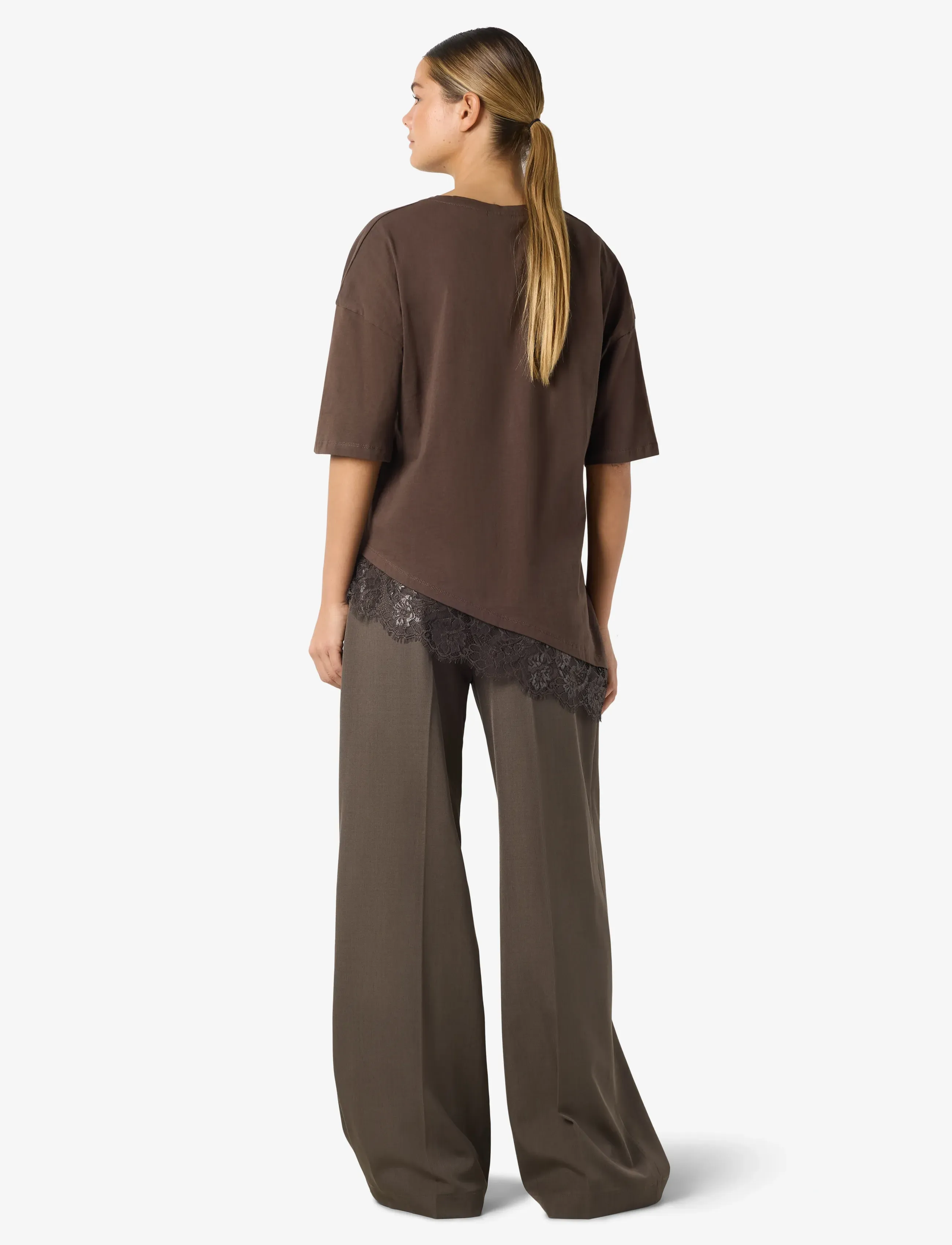 NOISY MAY - NMEASY LACE DETAIL S/S T-SHIRT /TNT - t-shirts - chocolate brown - 3