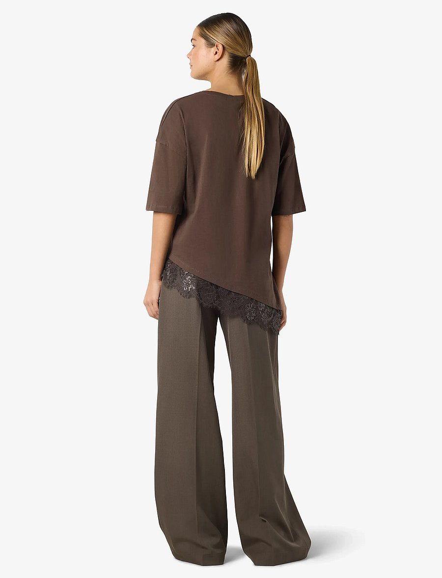 NOISY MAY - NMEASY LACE DETAIL S/S T-SHIRT /TNT - t-shirts - chocolate brown - 3