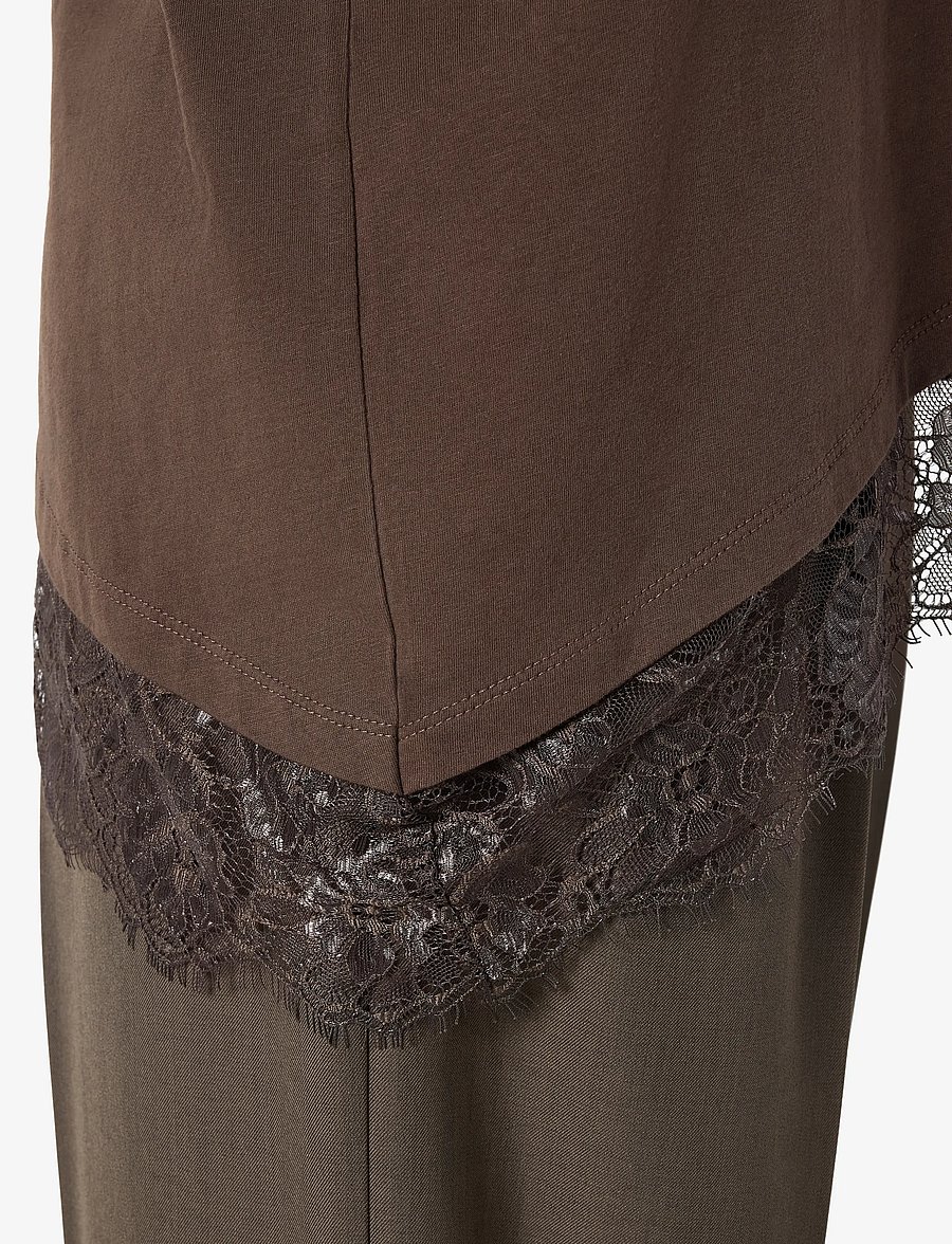 NOISY MAY - NMEASY LACE DETAIL S/S T-SHIRT /TNT - t-shirts - chocolate brown - 5