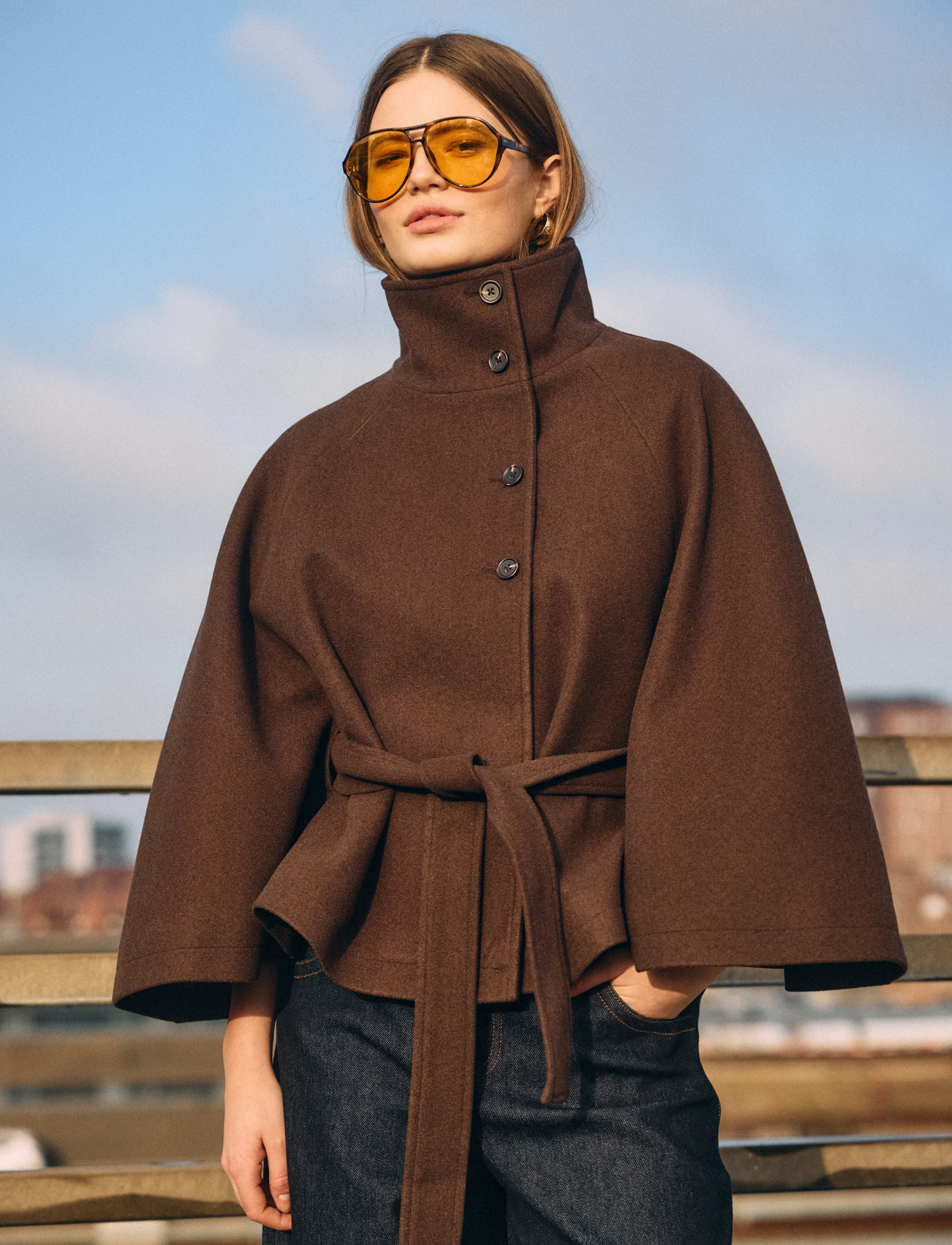 NOISY MAY NMLUCY CAPE JACKET - Joped - CHOCOLATE BROWN / brown