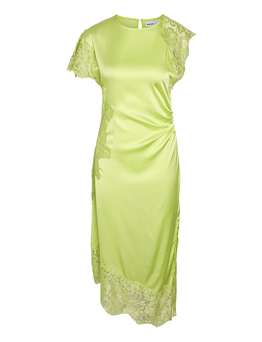 NOISY MAY - NMWREN S/S SATIN LACE LONG DRESS - pitskleidid - daiquiri green - 1